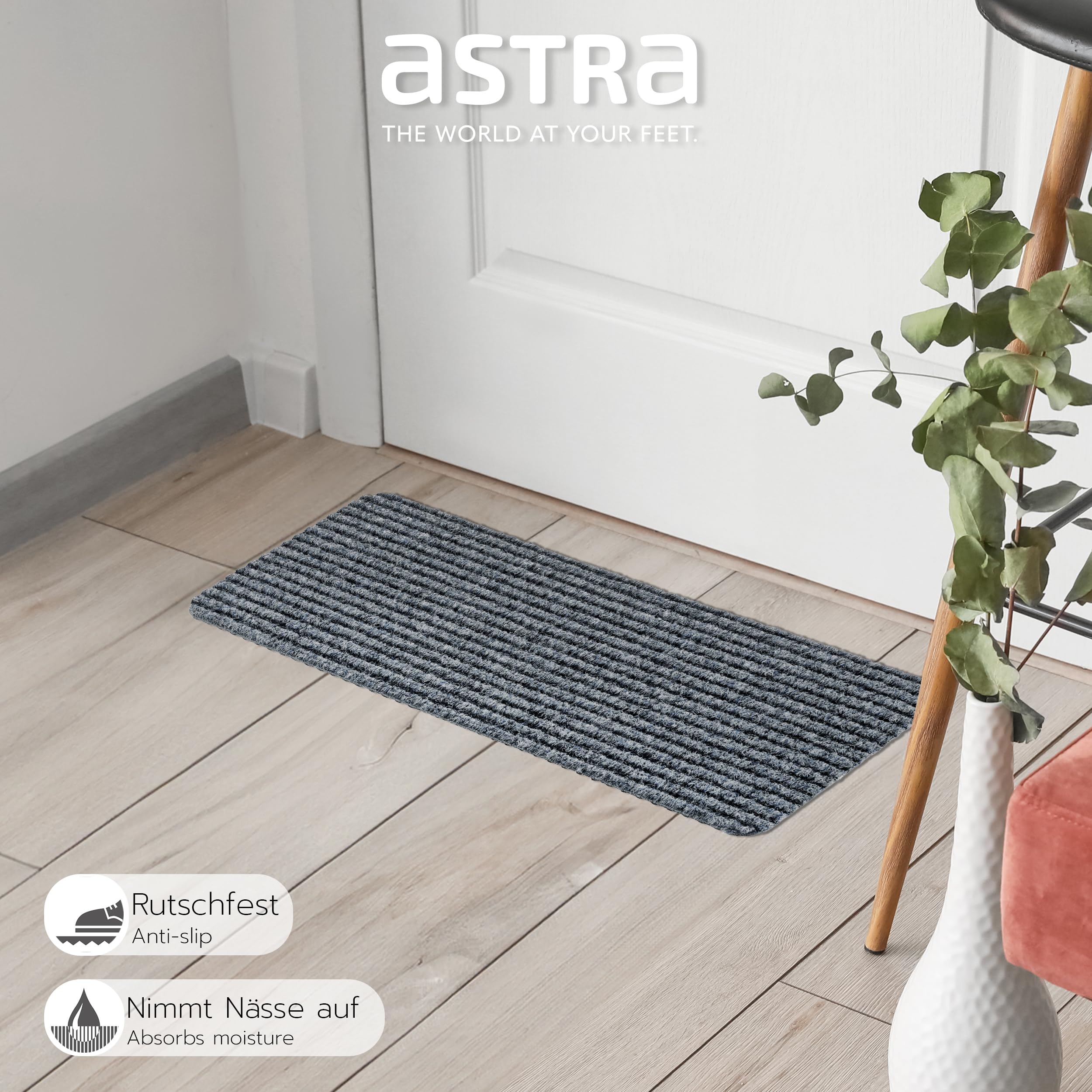 Astra Felpudo interior gris antideslizante, impermeable, resistente y antiestático, 25 x 60 cm, juego de 3 unidades
