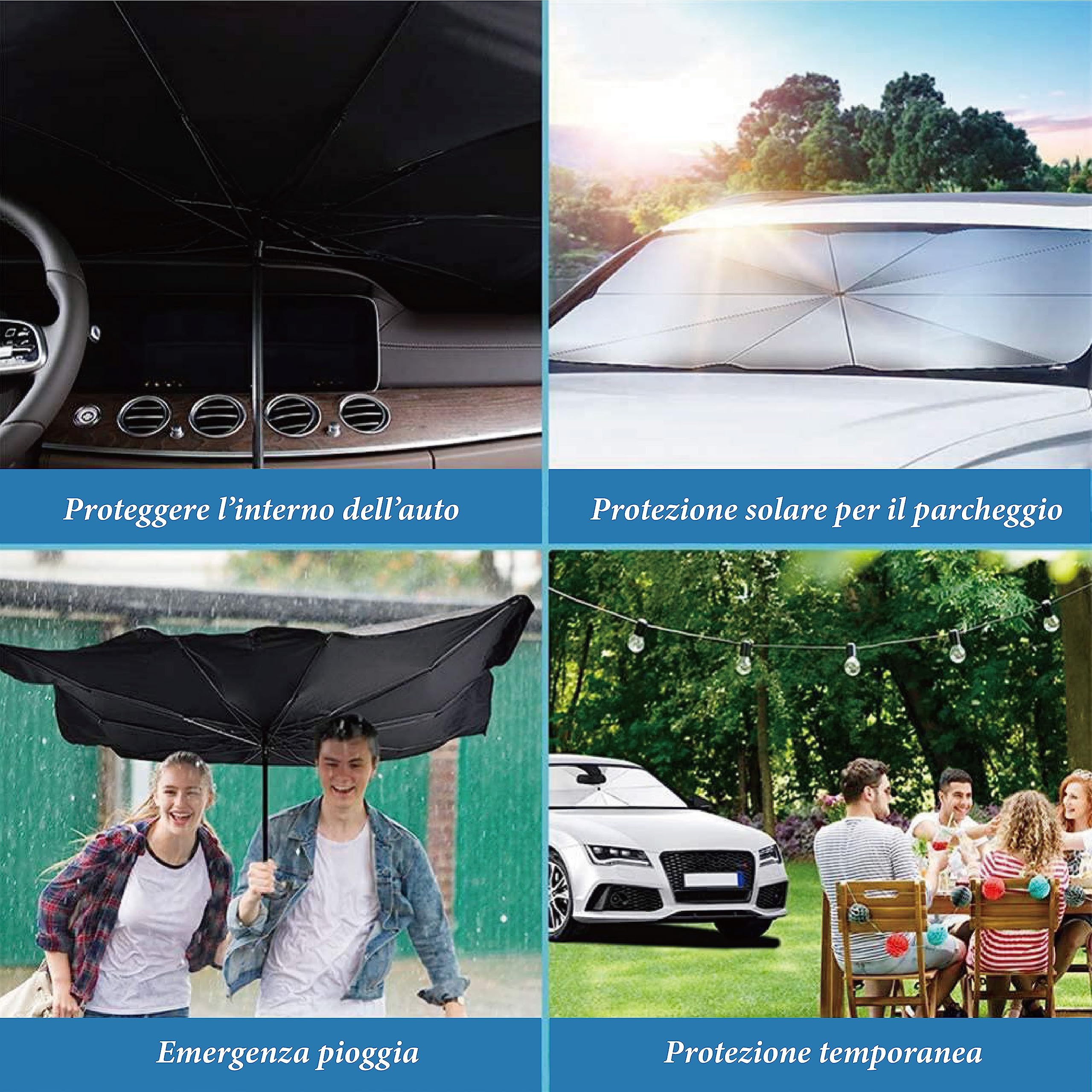 Parasole Auto A Ombrello HOME KOKO LOOK - 140x78cm, Rivestimento Titanio - Copri Parabrezza Interno - Foto 12