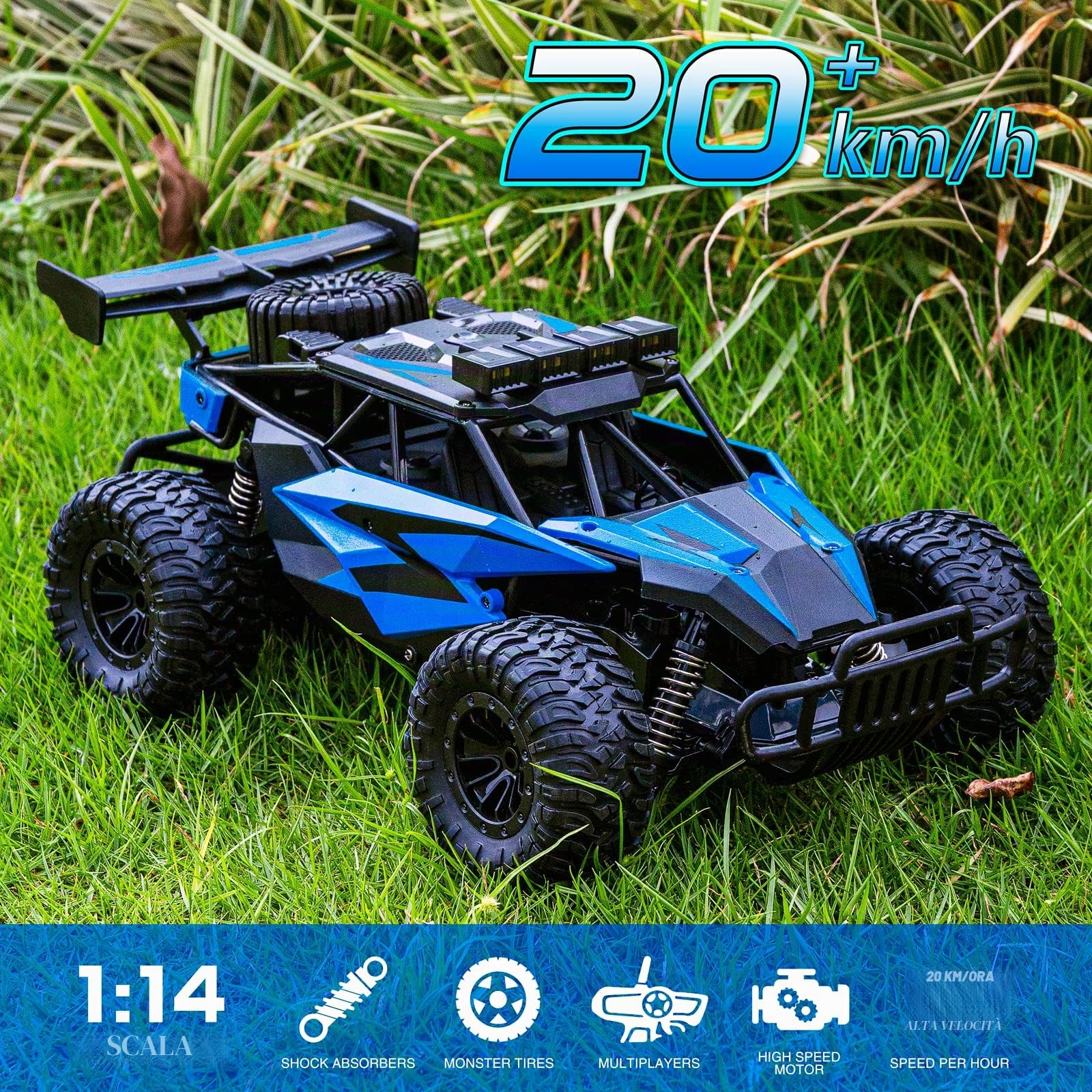 ACAMMZAR AT2 Macchina Telecomandata, 1:16 20+Km/h 2WD Camion Auto Telecomandata, 2.4GHz RC Car Crawler con 2 batterie, 50+min Play Time regalo di Natale per adulti e bambini