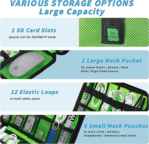 Miniatura 5 de Organizador de electrónica, bolsa organizadora de cables de viaje, bolsas organizadoras de cables portátiles, estuche de almacenamiento de