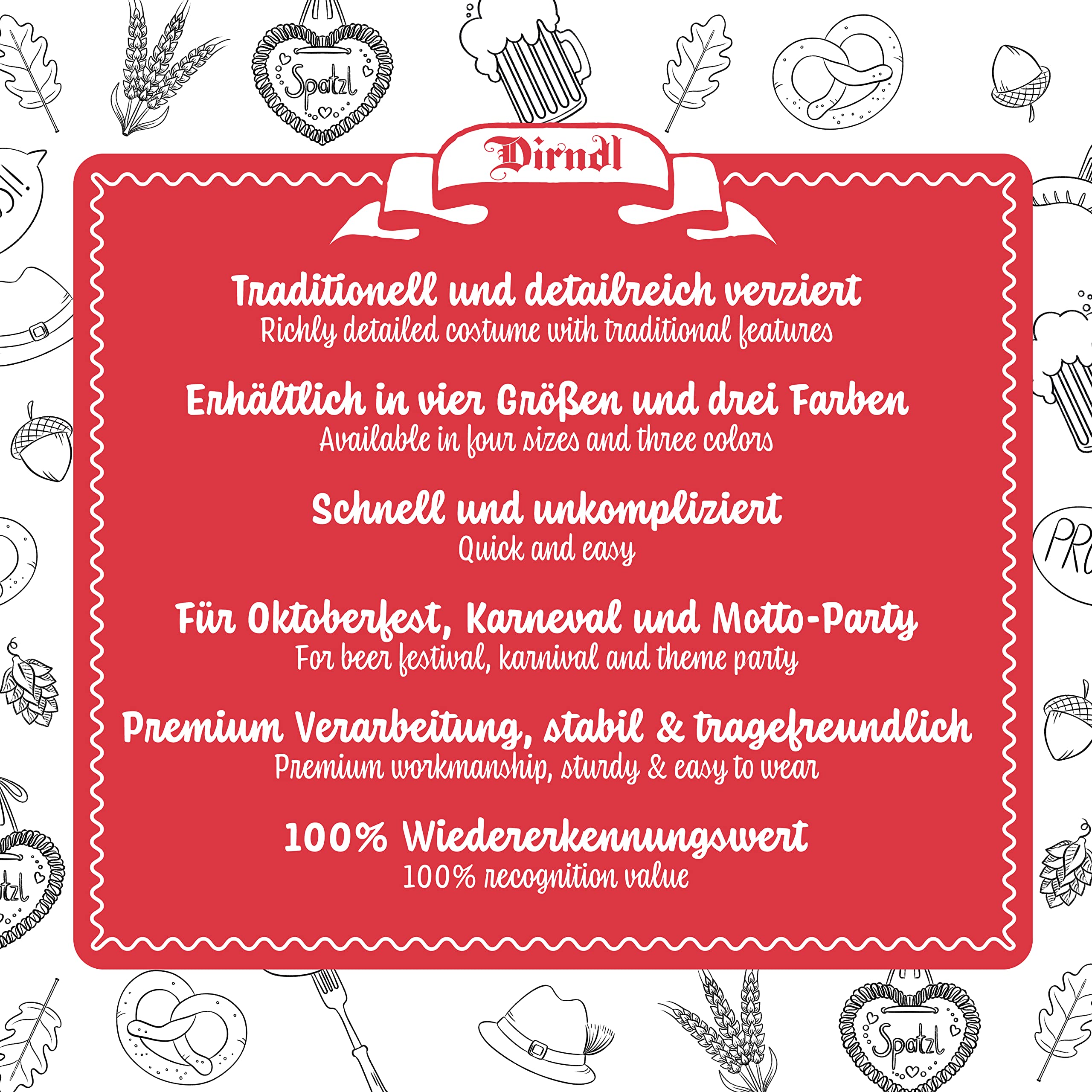 Dirndl Midi con Delantal para Señoras Blusa Tradicional Incluida Vestido de Traje Típico Oktoberfest