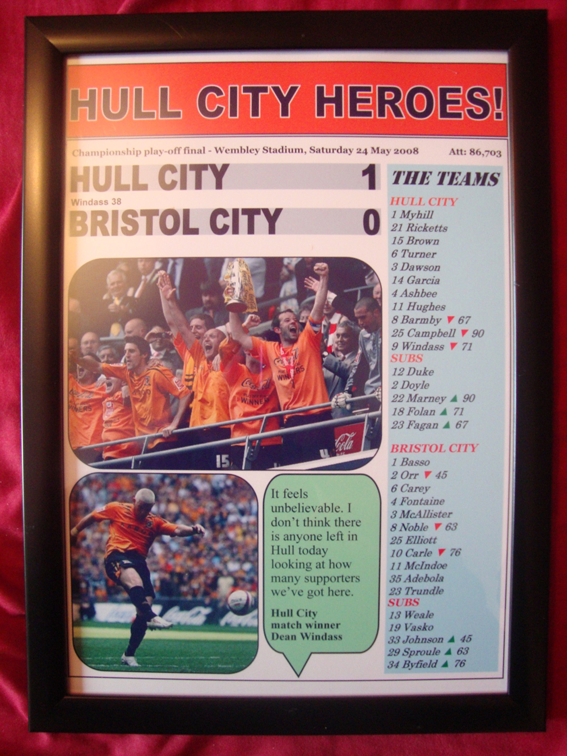 Lilywhite Multimedia Black Hull City 1 Bristol City 0 - 2008 Championship Play-Off Final - Framed Print