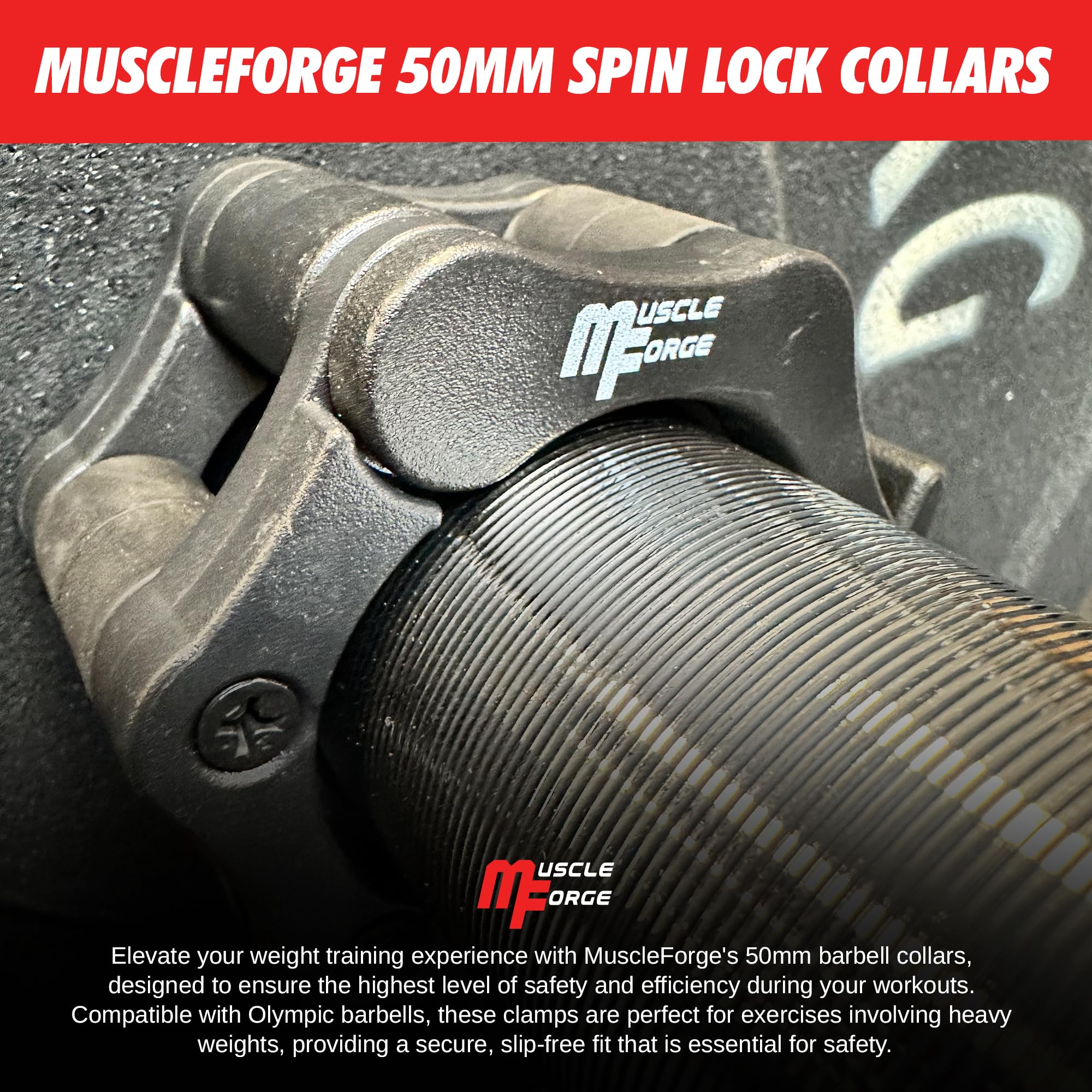MuscleForge Olympic Barbell Clips 50mm, Quick Release Barbell Clamps for Weightlifting - Image 2