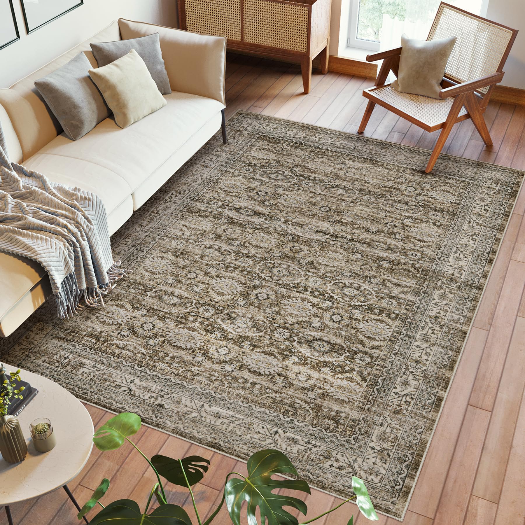 Photo 1 of ***USED***8x10 Area Rugs for Living Room Bedroom: Soft Washable Rug with Non-Slip Backing Non Shedding Stain Resistant Boho Vintage Large Carpet for Dining Room Home Decor Indoor Floor-Grey/Beige Grey / Beige 