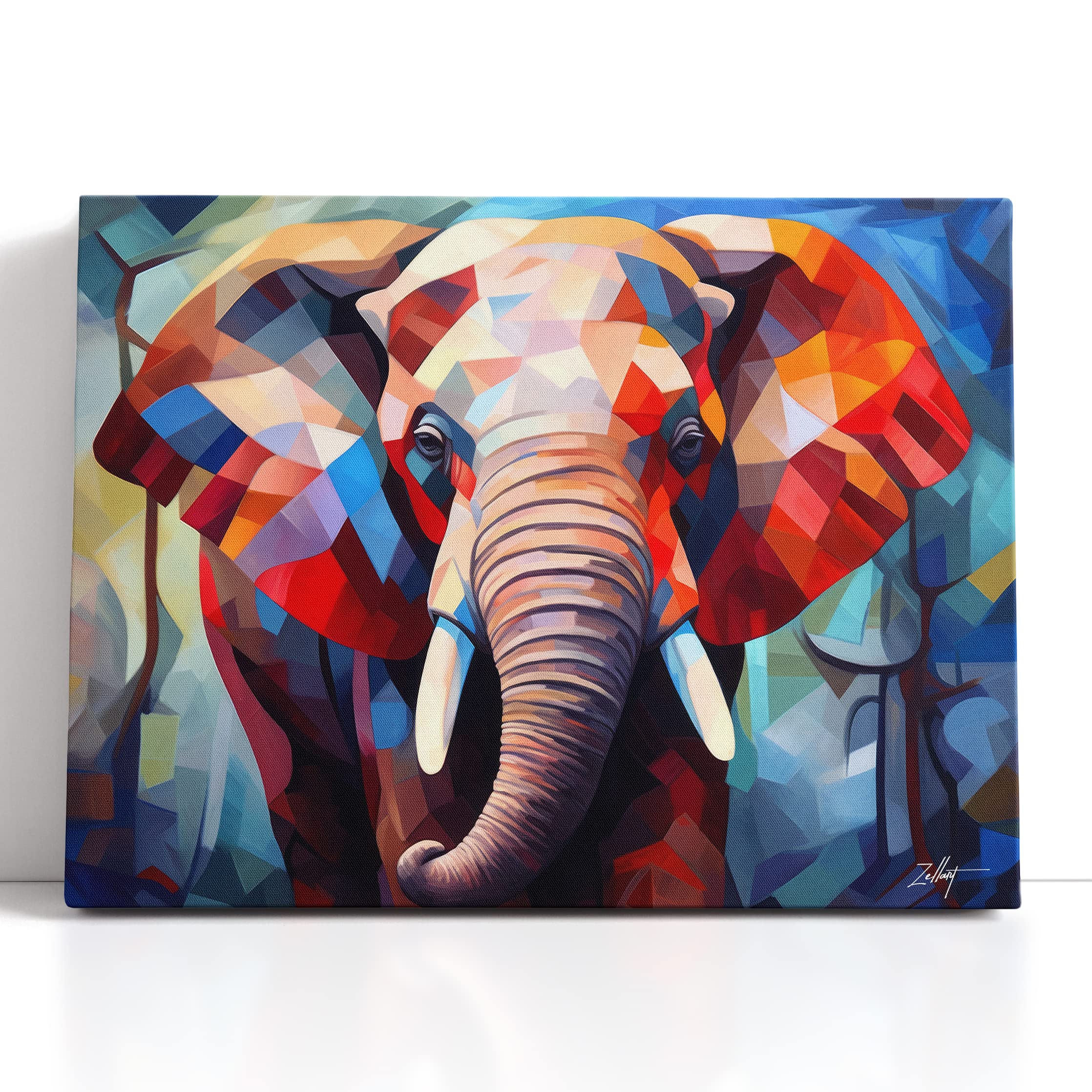 ZELLART Impression Sur Toile Motif éléphant Cubisme Abstrait 100 X 75 Cm