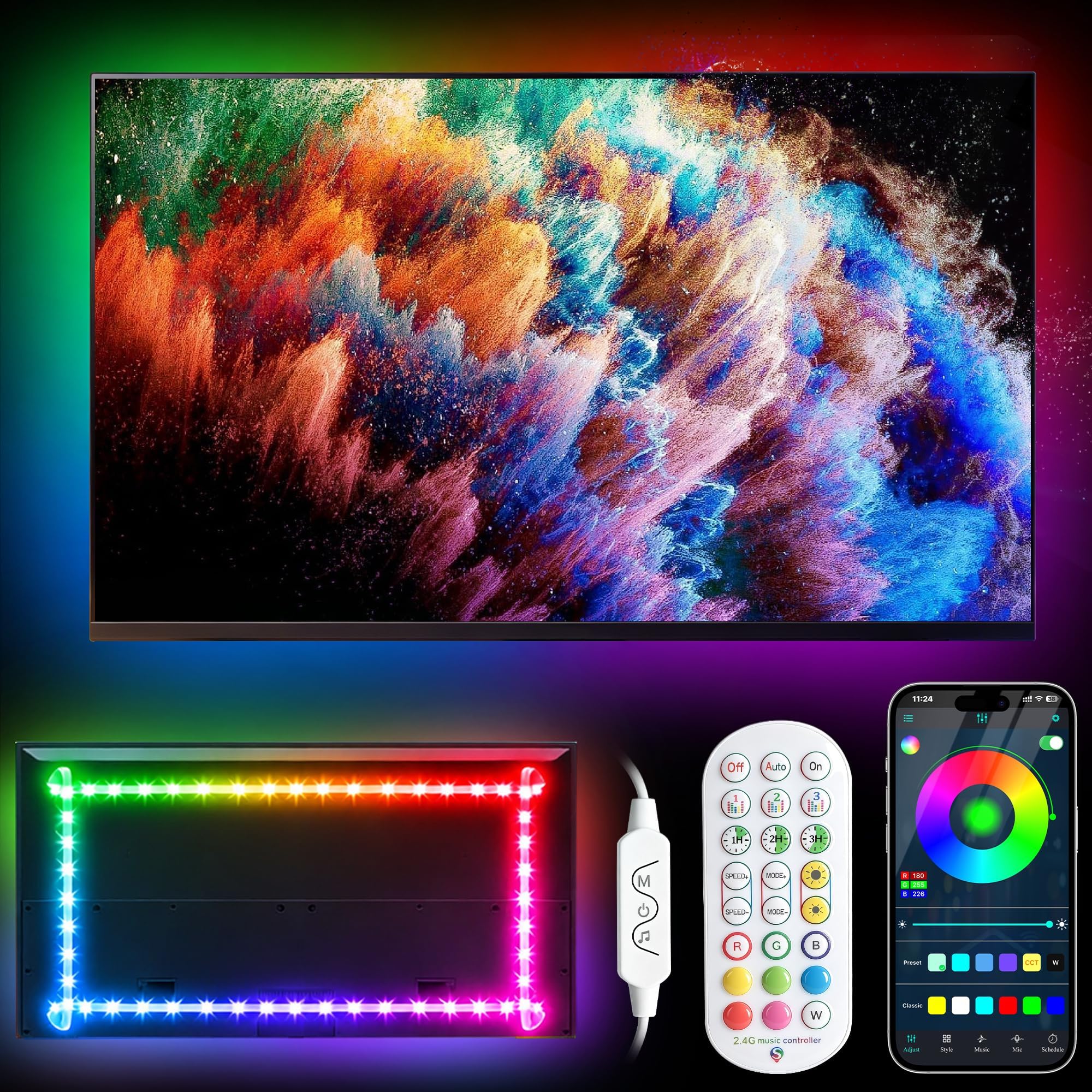 TV LED Backlight, 23ft TV LED Lights for 75-100 inch,RGB TV Backlight Behind,USB Strip Lights Behind TV, Color Changing Sync with Music, Bluetooth App Controlled Led Lights for Bedroom Home Decor