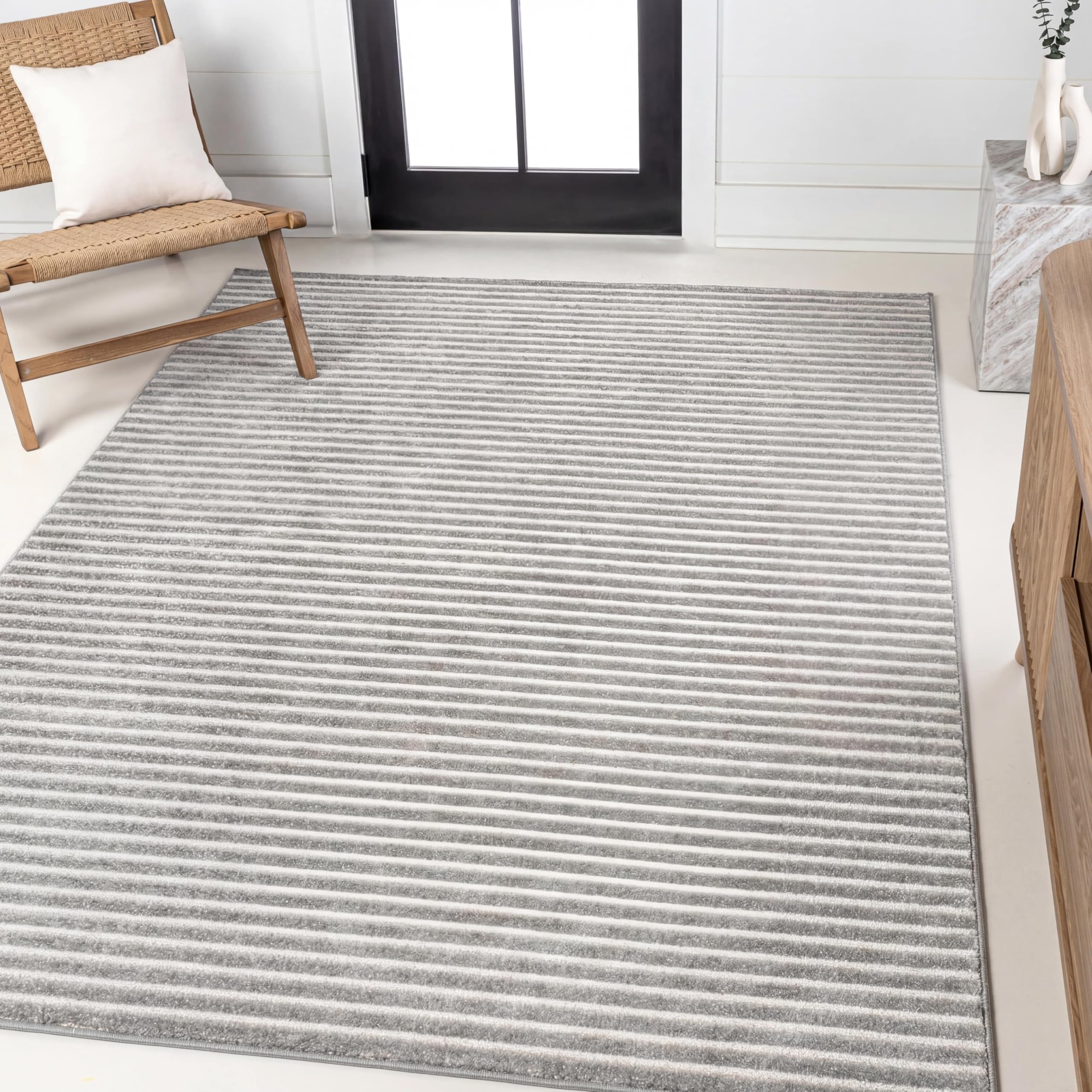JONATHAN Y Aarhus High-Low Striped Indoor/Outdoor Area Rug 3x5, Gray/Ivory, Minimalist Geometric, Classic, Farmhouse, Cottage, Minimalist, Bedroom,