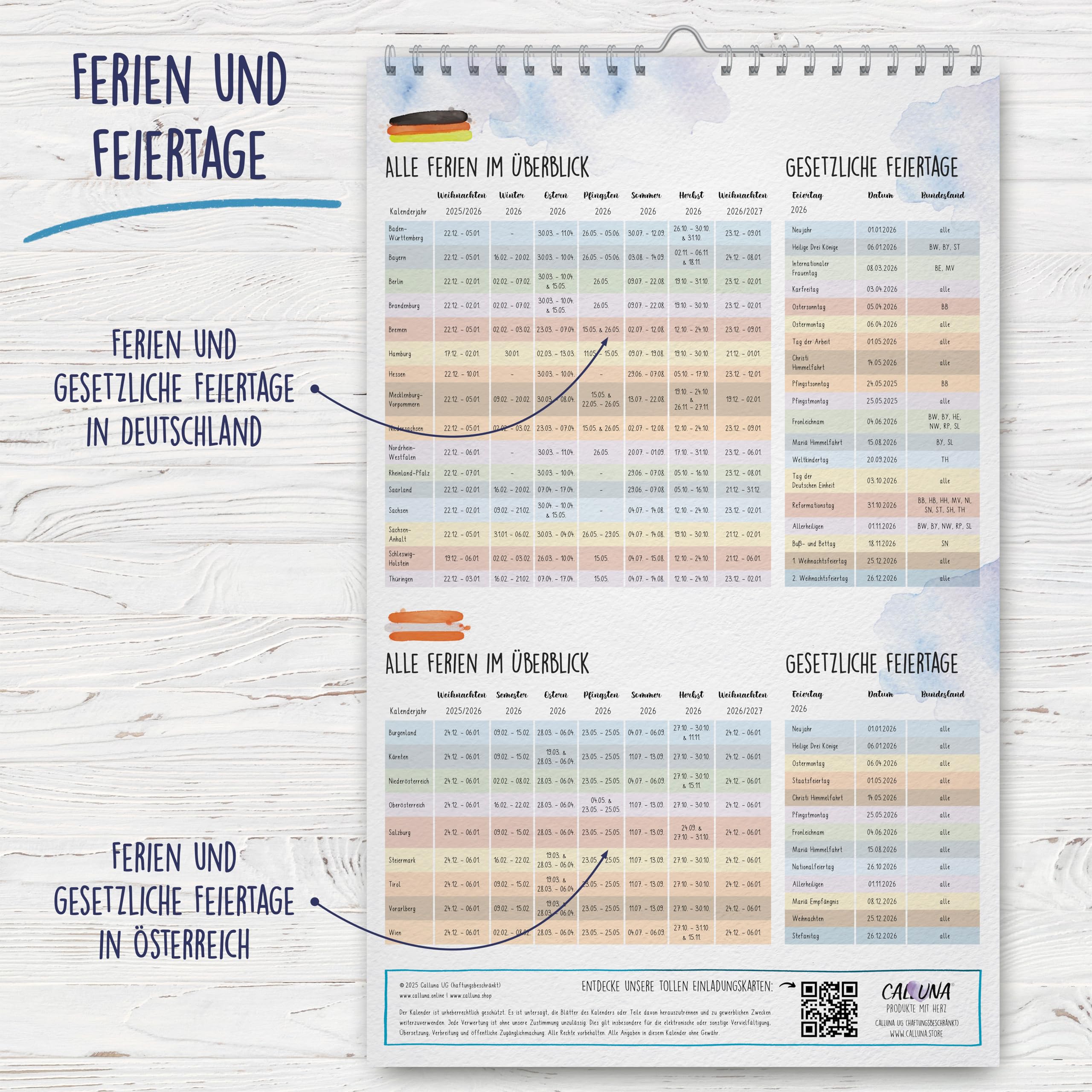 CALLUNA Familienkalender 2026 | 6-Spalten Mit 234 Stickern