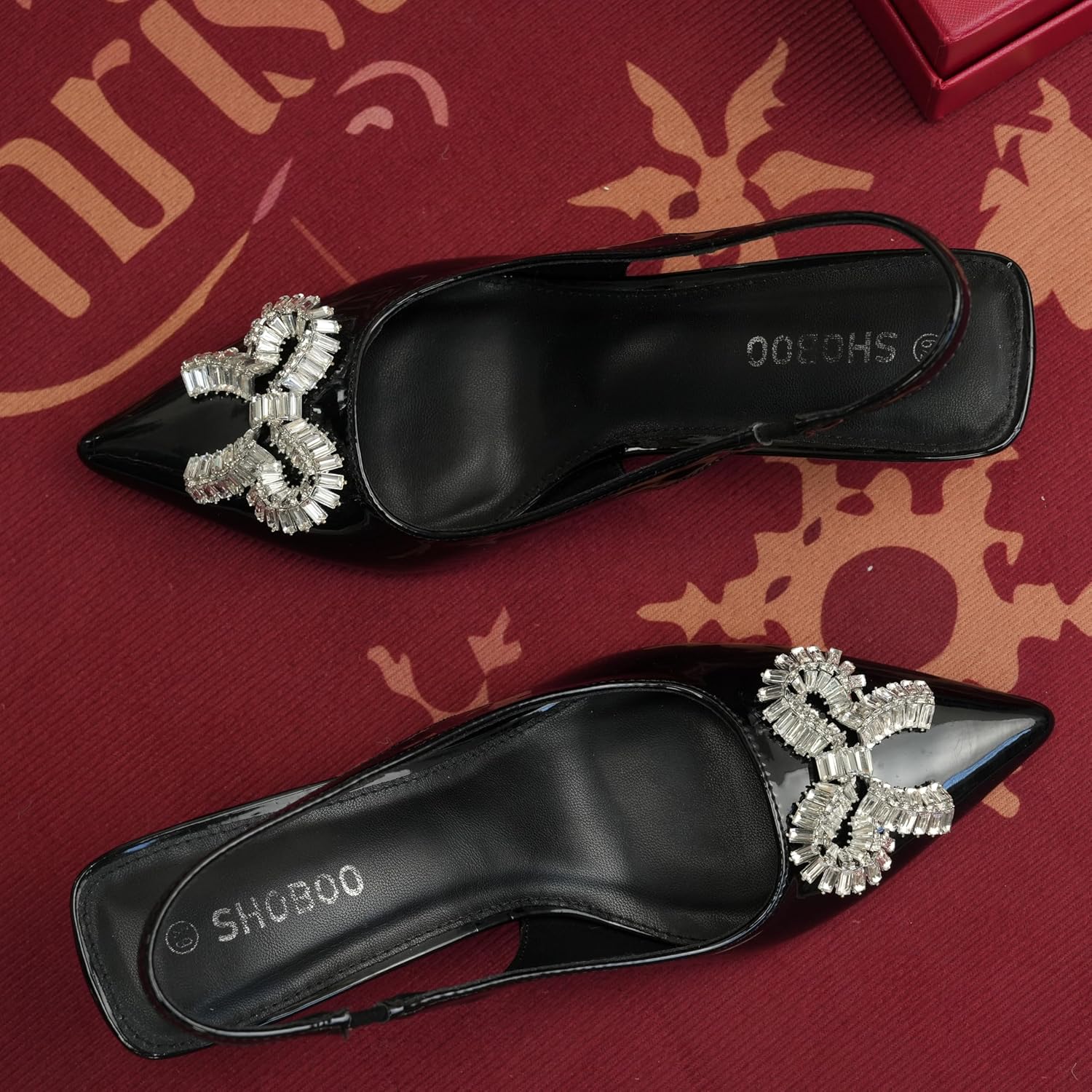 Women's Slingback Kitten Heels with Sparkly Rhinestone Bow - 2.4'' Inches Pointed Toe Pumps for Wedding Party Dress - Image 3