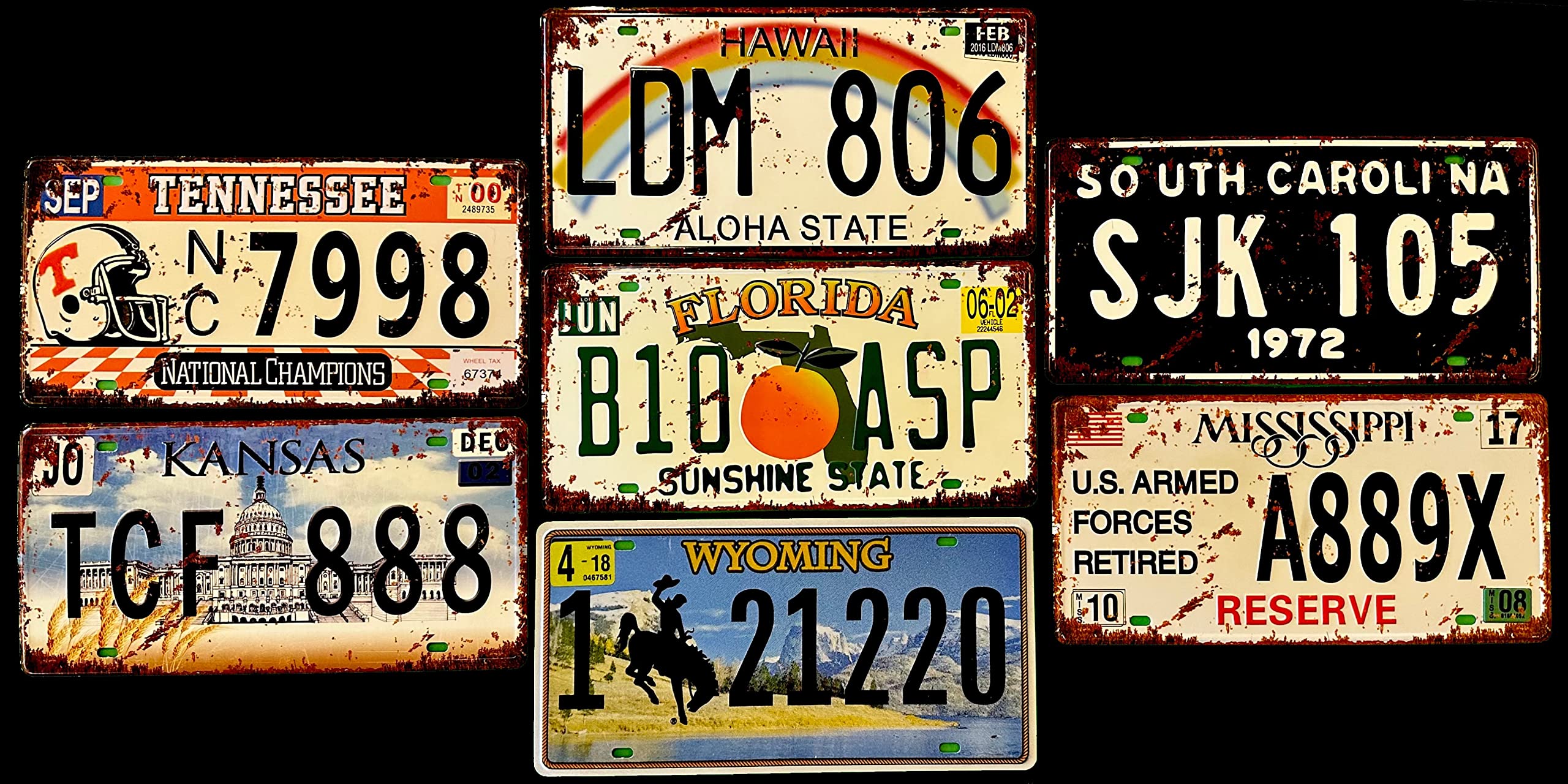 7 tablic rejestracyjnych USA Vintage Retro Amerykańskie tablice rejestracyjne - DiiliHiiri Dekoracja do baru - kawiarni - Jaskinia męska - Garaż lub warsztat - (2651-3-4-8-11-19-25-27)