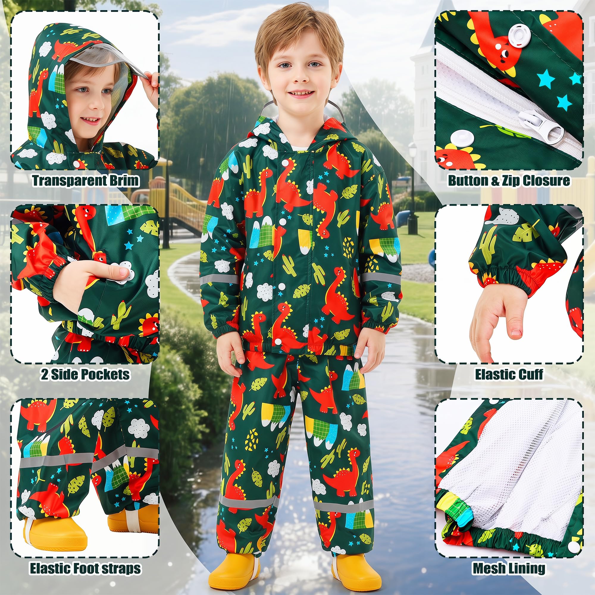 Combinaison Imperméables Enfant, Veste de Pluie & Pantalon Imperméable 2 pièces Ensembles, Filles Léger Respirant Coupe-vent Manteaux Pantalon de Pluie Vêtements de Pluie 1-7 Ans
