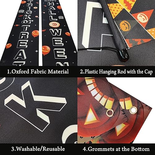 Miniatura 4 de KatchOn, Cartel de Feliz Halloween de Trick or Treat Grande, 72 x 12 pulgadas Cartel negro para puerta de Halloween para decoraciones de Halloween