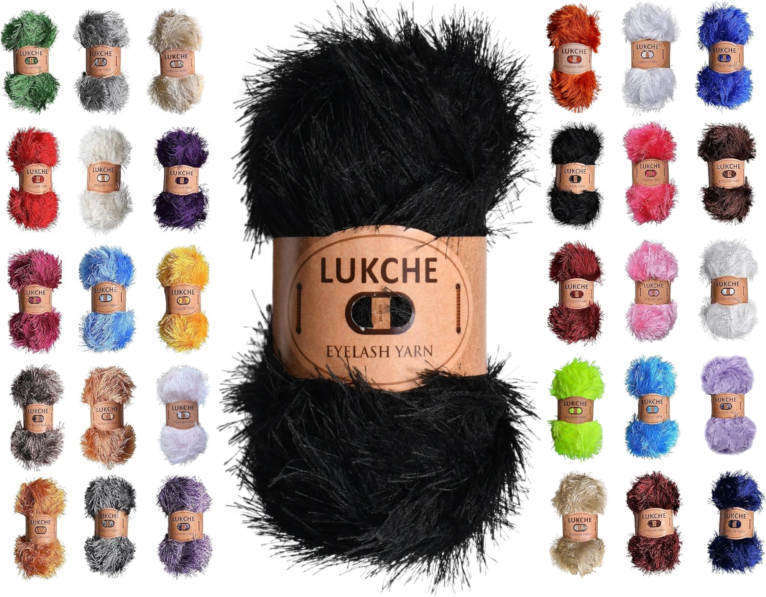 Lukche Eyelash Fun Fur Yarn Premium 100% Polyester 164 Yds (150 Mt), 3.53 Oz (100 Gr) Colorful Crochet Yarn D?y Hand Knitting. (Black, 1 Skein)