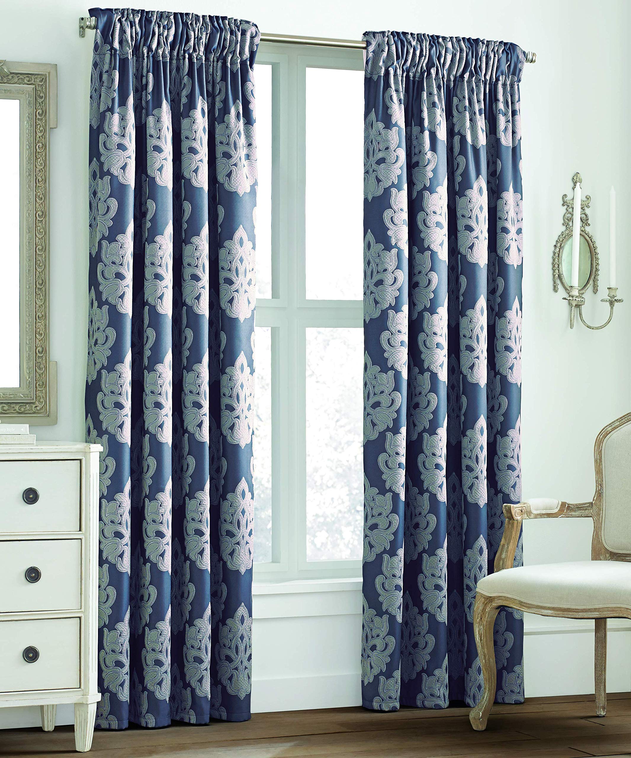 Valeron Glenview Pencil Pleated and Rod Pocket Window Panel, 84", Steel Blue