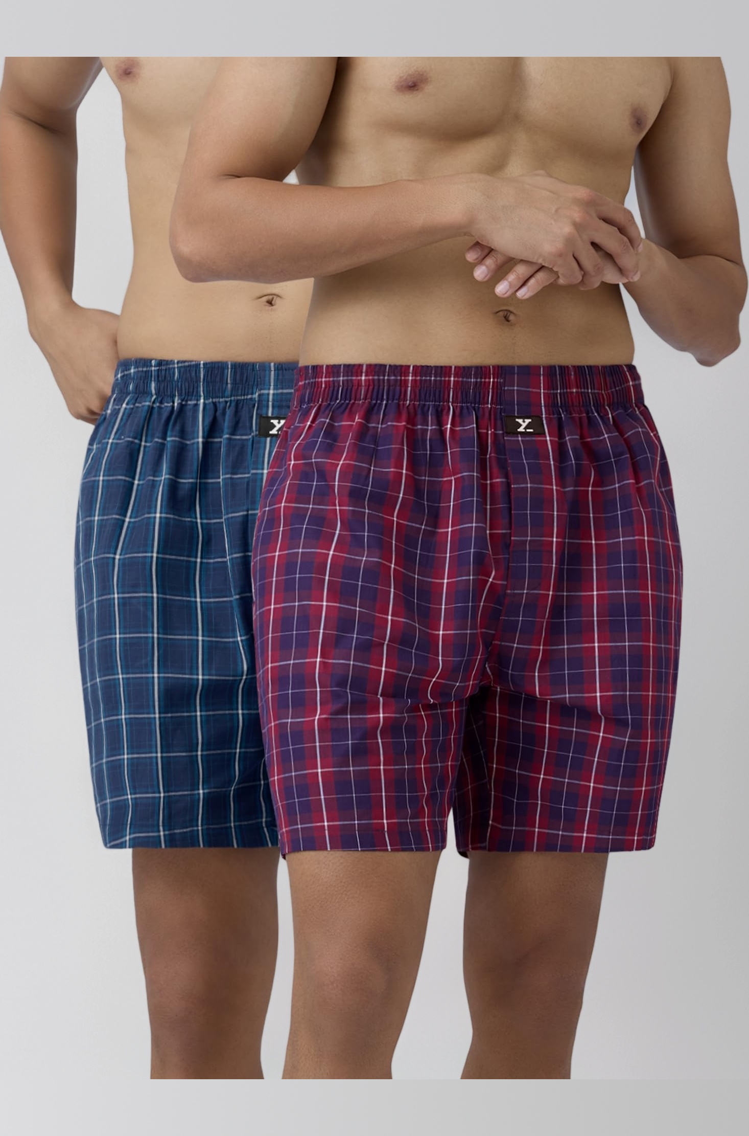 XYXX Men's Checkmate Relaxed Fit Cotton Boxer Shorts with Dual Pocket & No Marks Waistband (Pack of 2)