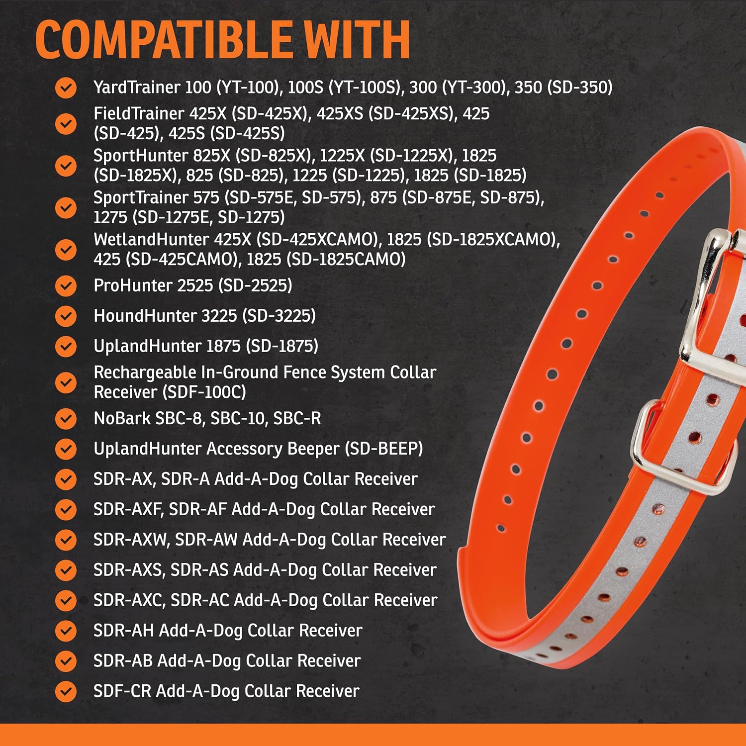 SportDOG 3/4 in Collar Strap, Reflective Orange | Extra, Replacement Waterproof Strap for SportDOG Brand e-collars, Fits Necks 5-22 in
