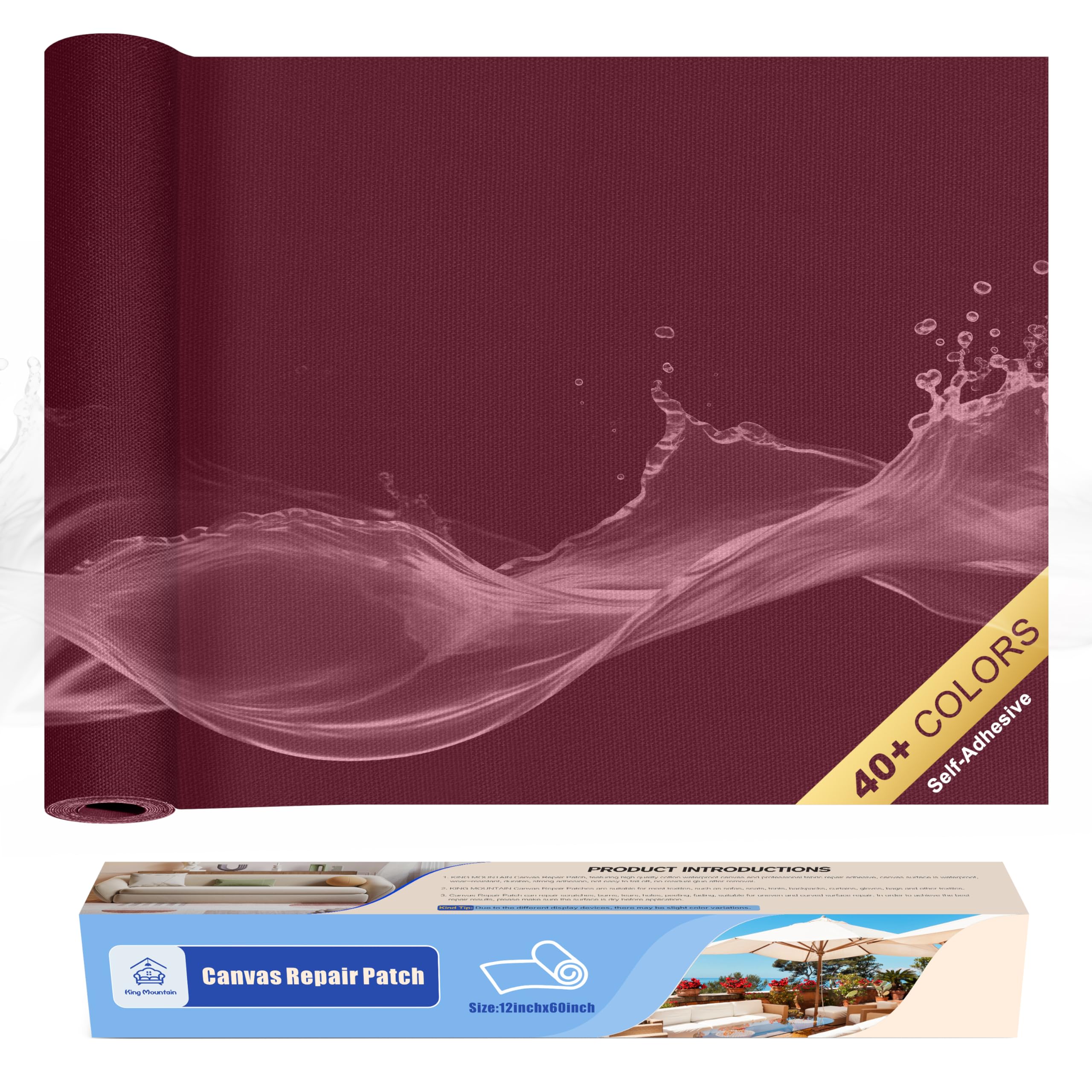 KING MOUNTAIN Canvas Repair Tape,Outdoor Gear Patch, 12×60 Inches,Waterproof,Self-Adhesive for Repairing Boat Covers,Sun Shades,Sofas,Tents,Lounge