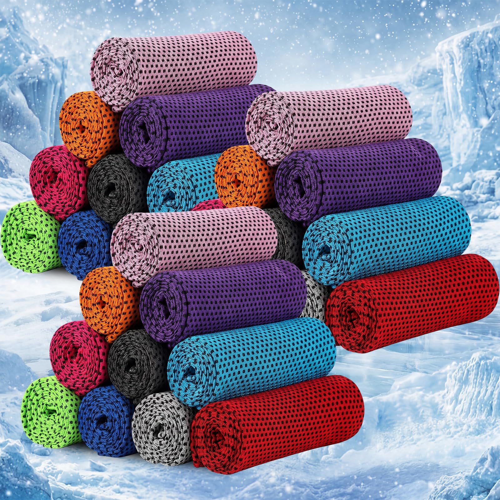 BBTO Cooling Towel Microfiber Ice Towel Cool Cold Sport Towel Face and Neck Soft Breathable Chilly Sweat Towel for Yoga Gym Workout Hot Weather Camping Running, 32 x 12 Inches(Mixed Colors, 30 Pieces)-image-40