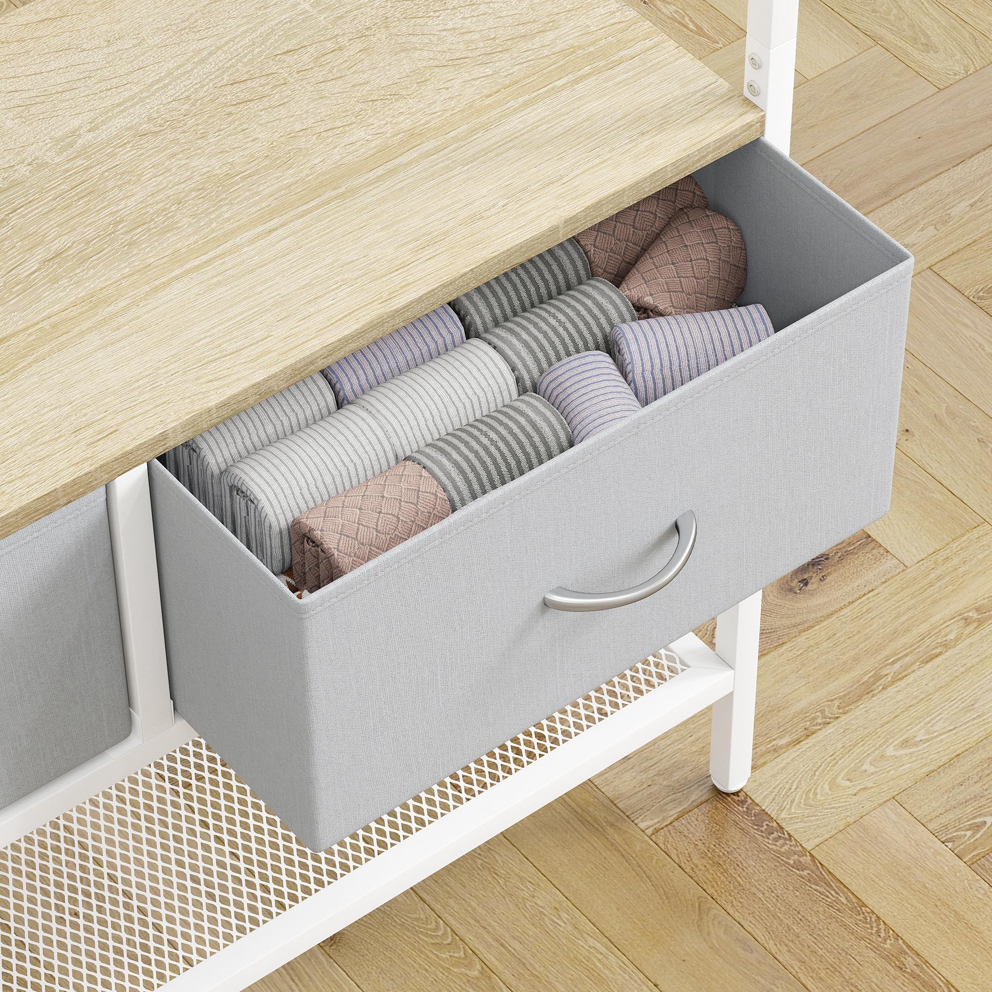 HOMCOM Perchero Zapatero Perchero Entrada Recibidor con Zapatero 8 Ganchos 2 Cajones de Tela Barra Estante de Malla Estilo Industrial para Colgar Ropa Pasillo Dormitorio Salón 80x30x180,5 cm Natural