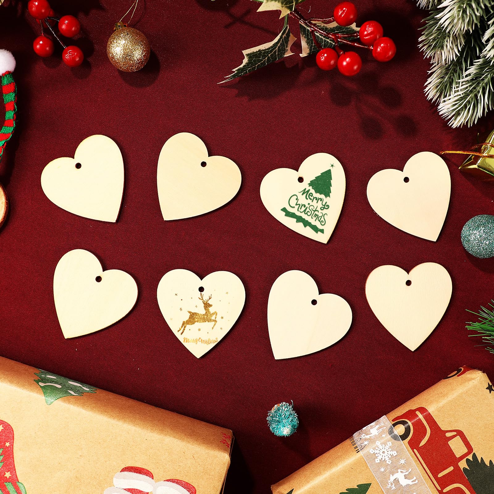 BESPORTBLE Wooden Hearts Paintable: 50Pcs Wooden Hearts Unfinished Shaped Heart Set including Holes for Arts Wood Slices Christmas Ornaments DIY Crafts - Image 2