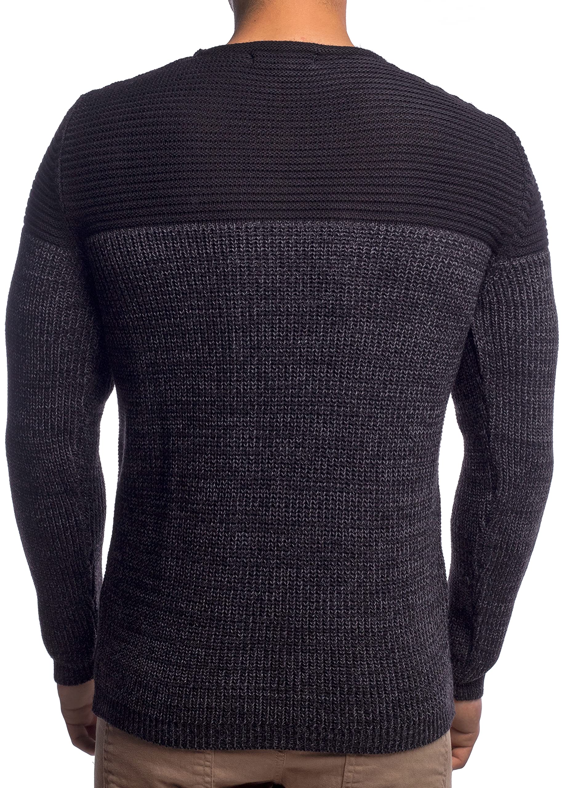 Herren Strick-Pullover Rundhals mit Logopatch | Männer Winter-Pullover |stylischer Herren Strick-Pulli | Warmer Männer Pulli Grobstrick| Herren Basic Longsleeve Sweatshirt Sweater K-114