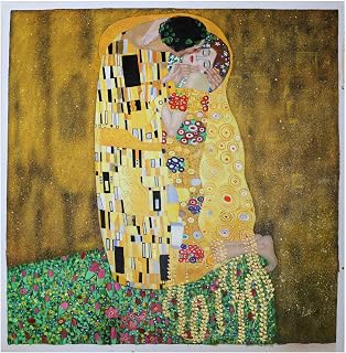 The Kiss - Gustav Klimt hand-painted oil painting,Art Nouveau style,couple embracing on flowery meadow,Living Room large gorgeous wall art