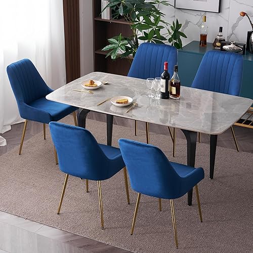 Miniatura 6 de Juego de 2 sillas de comedor, modernas de mediados de siglo, sillas de comedor sin brazos con asiento acolchado de terciopelo y patas de metal
