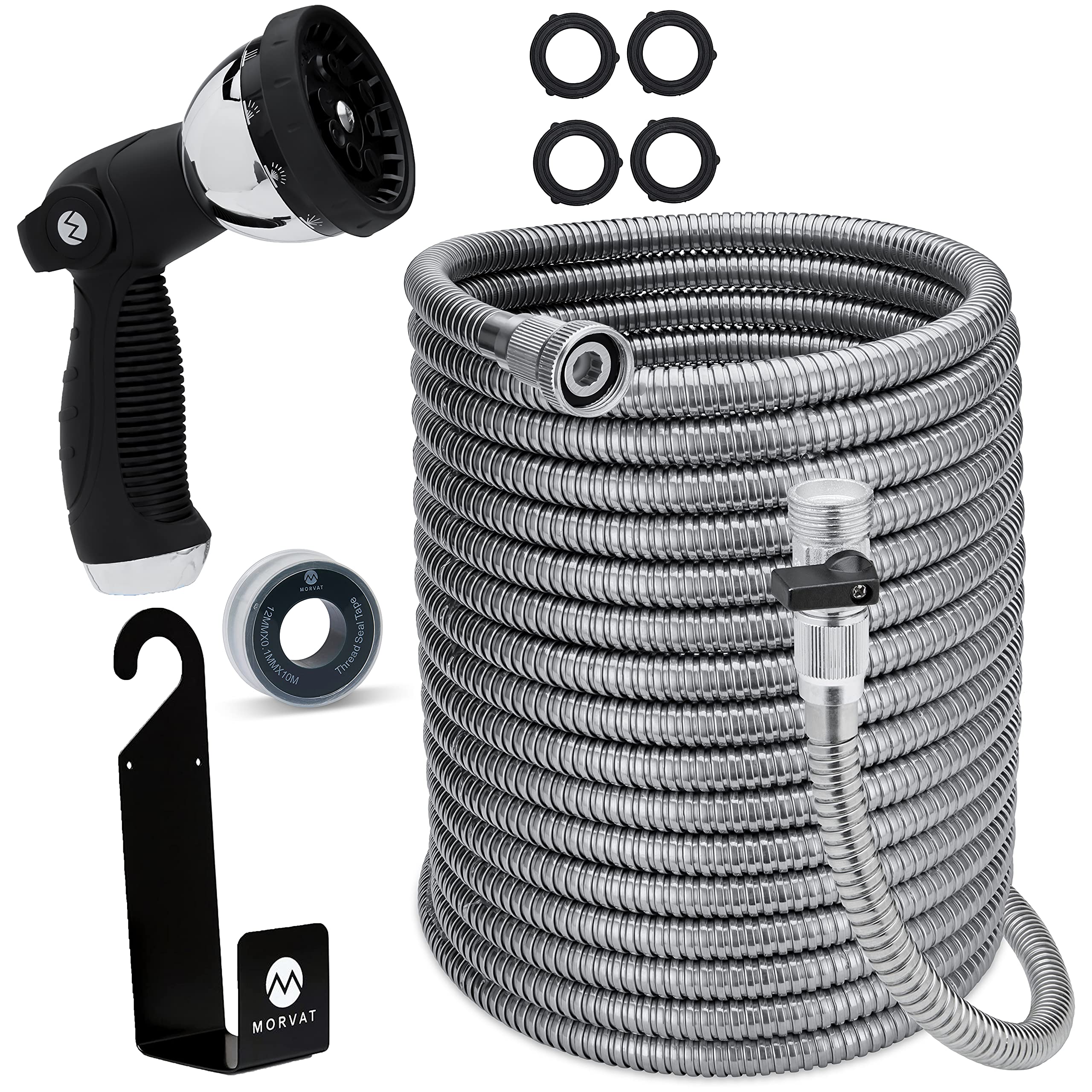 Morvat Mulinello Per Tubo Da Giardino In Acciaio Inox, Capacità 150 Piedi (45mt), Con Accessori