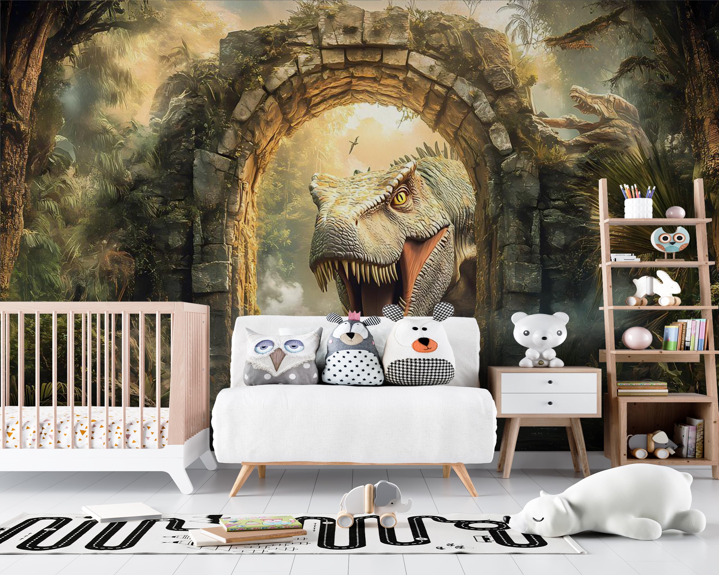 Papel Pintado 3D Dinosaurio Papel Tapiz Fotomural 350x256cm Selva Animales Papel Pintado Panorámico no Tejido Formato Grande Decoración Mural para Salón Dormitorio Oficina 3U18