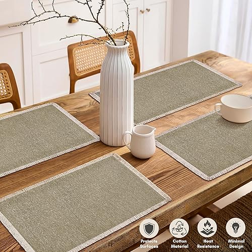 Miniatura 7 de Hausattire Juego de 6 manteles individuales de algodón deshilachado de 13 x 19 pulgadas, manteles individuales lavables de estilo bohemio rústico