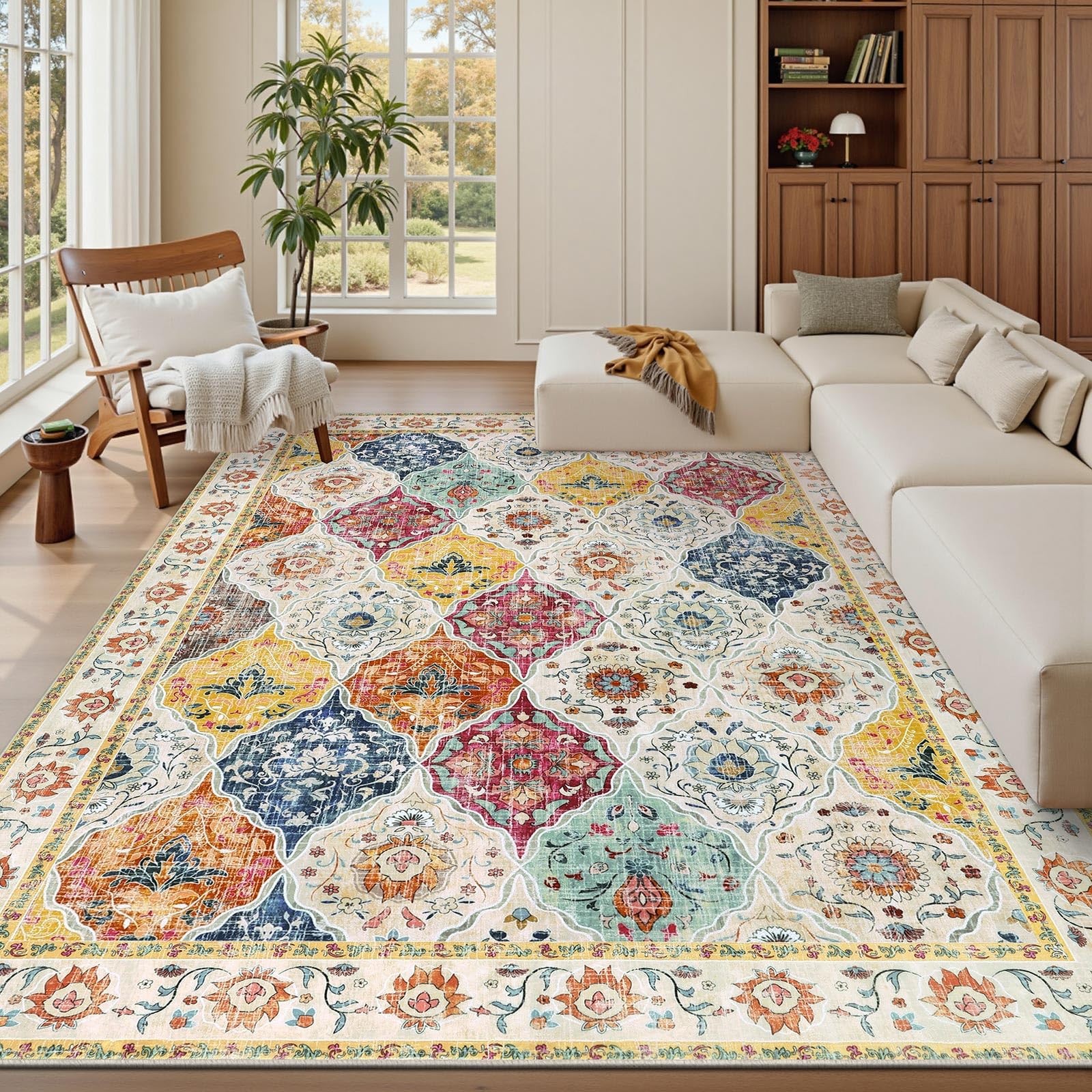 SHACOS Living Room Rug 200x290 cm Washable, Large Carpet Rugs Non Slip, Print Bedroom Rug Soft, Vintage Area Rugs, for Dining Room, Office, Lounge, Colourful โ image 1