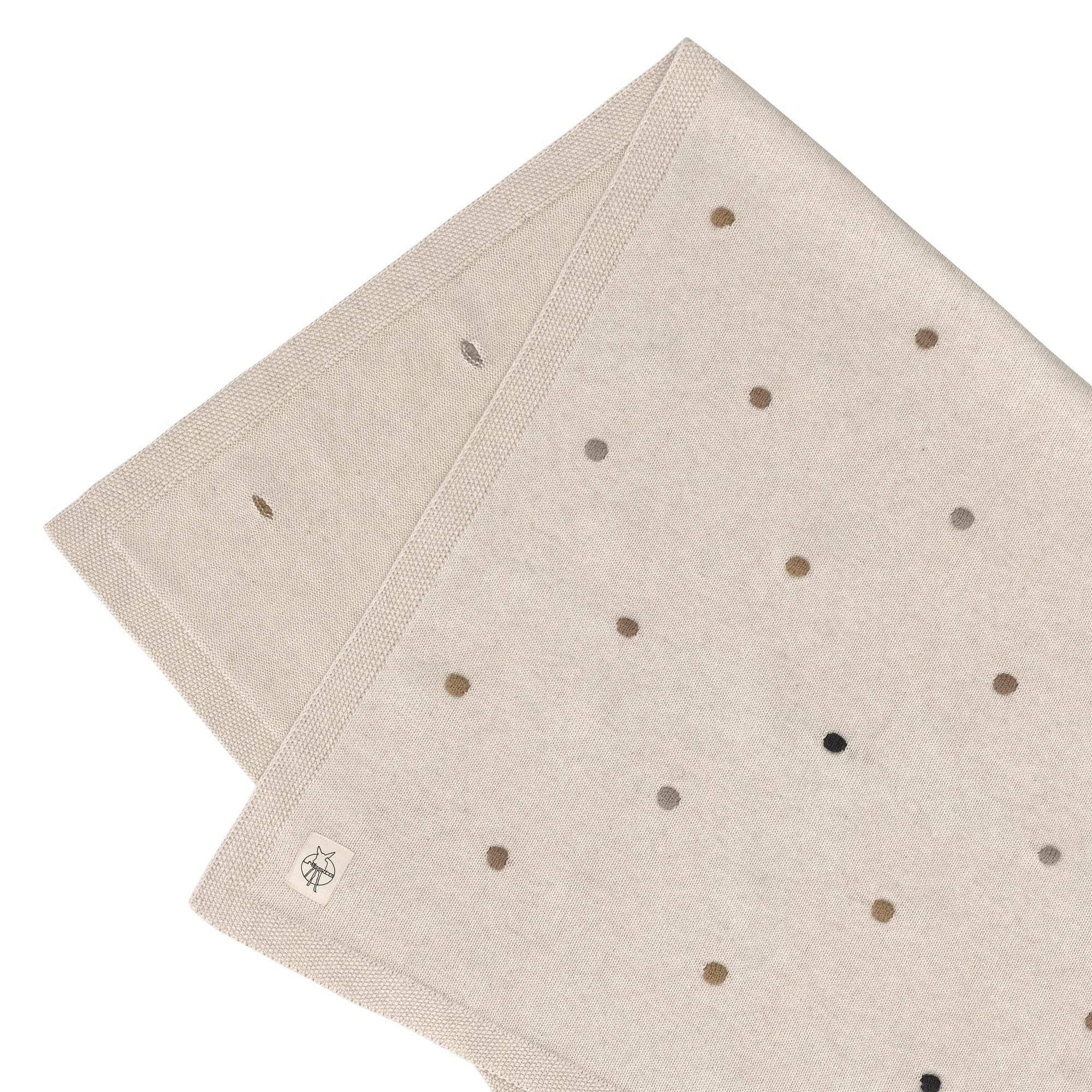 LÄSSIG Couverture en tricot pour bébé 100% coton biologique GOTS/Knitted Blanket Dots Nature