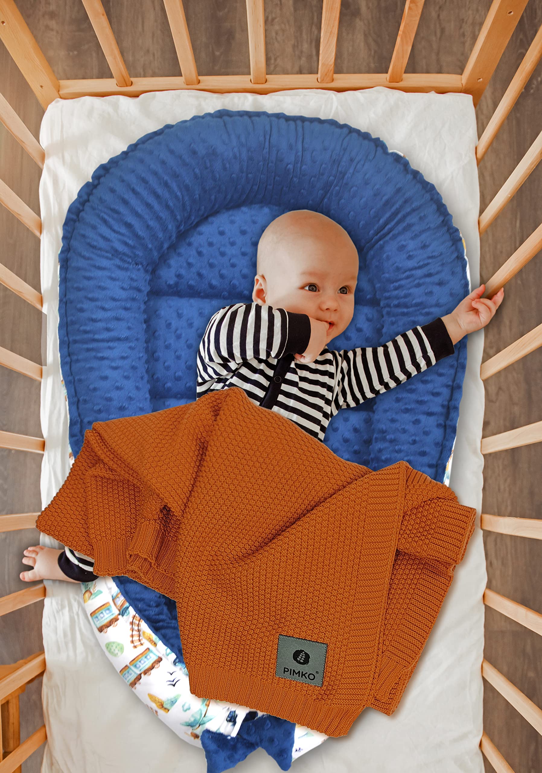 PIMKO Riduttore Lettino Neonato Riduttore Culla 55 x 90 cm (treno blu)