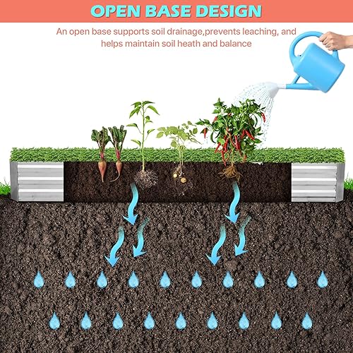 Miniatura 6 de HKLGorg Jardinera elevada galvanizada de 6 x 3 x 1 pies, macetero galvanizado grande de metal, cama de jardín elevada de metal para flores, verduras