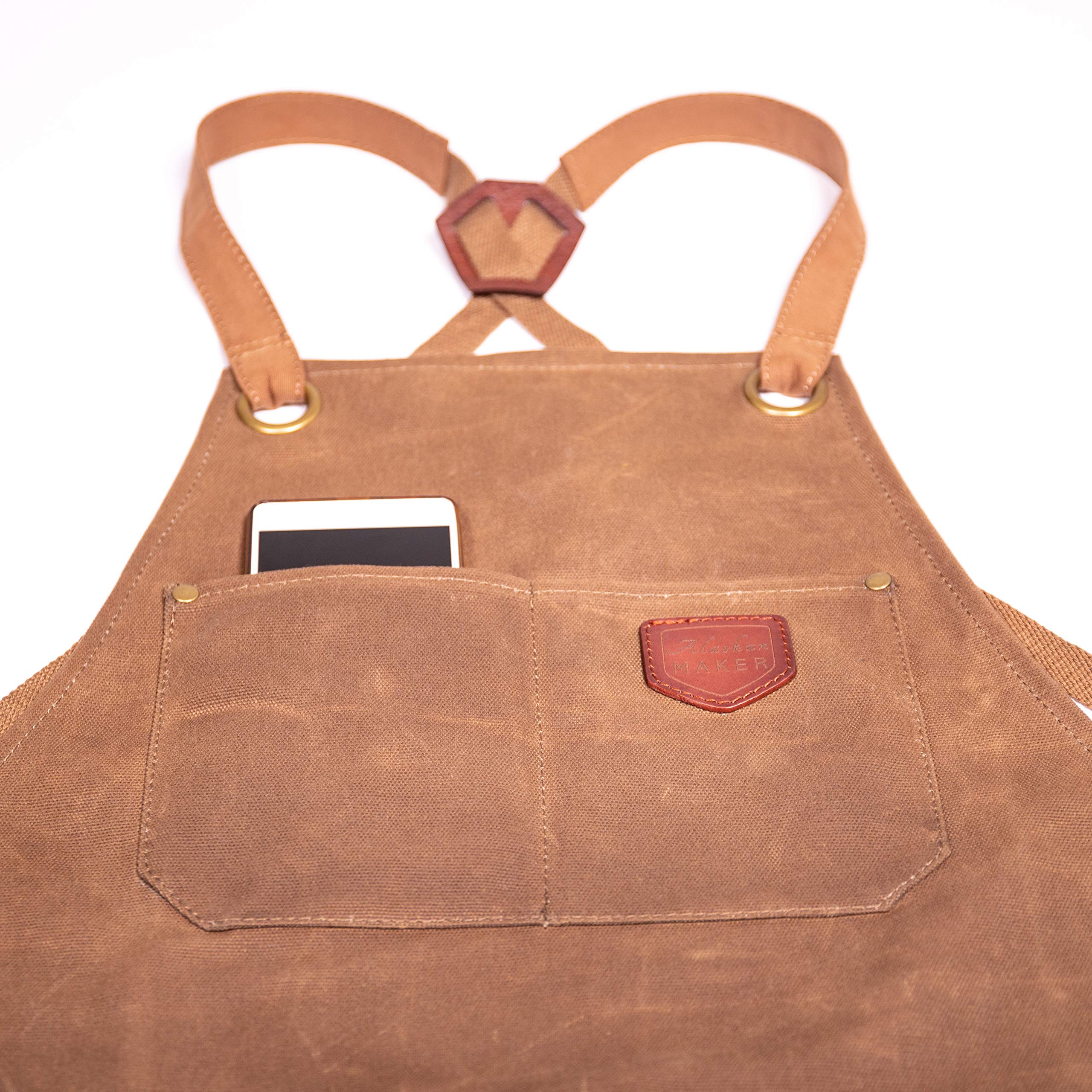 Alaskan MAKER - Delantal para hombre y mujer de lona revestida n.º 515 para Bricolaje, Cocina, Jardinería y Barbacoa - Sujetadores cruzados - Talla universal
