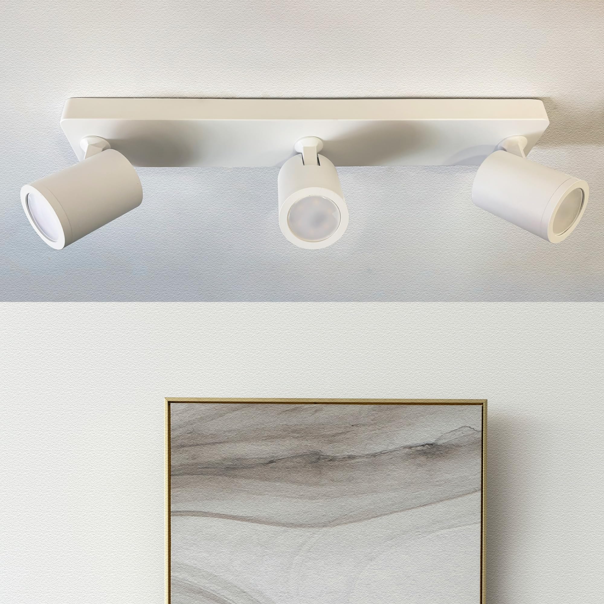 FactorLED Lámpara de Techo Led Blanco Ajustable y Rotatorio con Bombillas GU10, Aplique 18W Luz Fría 6000K, Barra de 3 Focos Orientables, Iluminación Interior