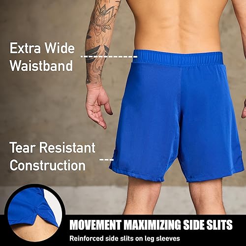 Vista 19 de Elite Sports - Shorts de combate para hombre, color negro, para combates MMA, BJJ, Jiu Jitsu