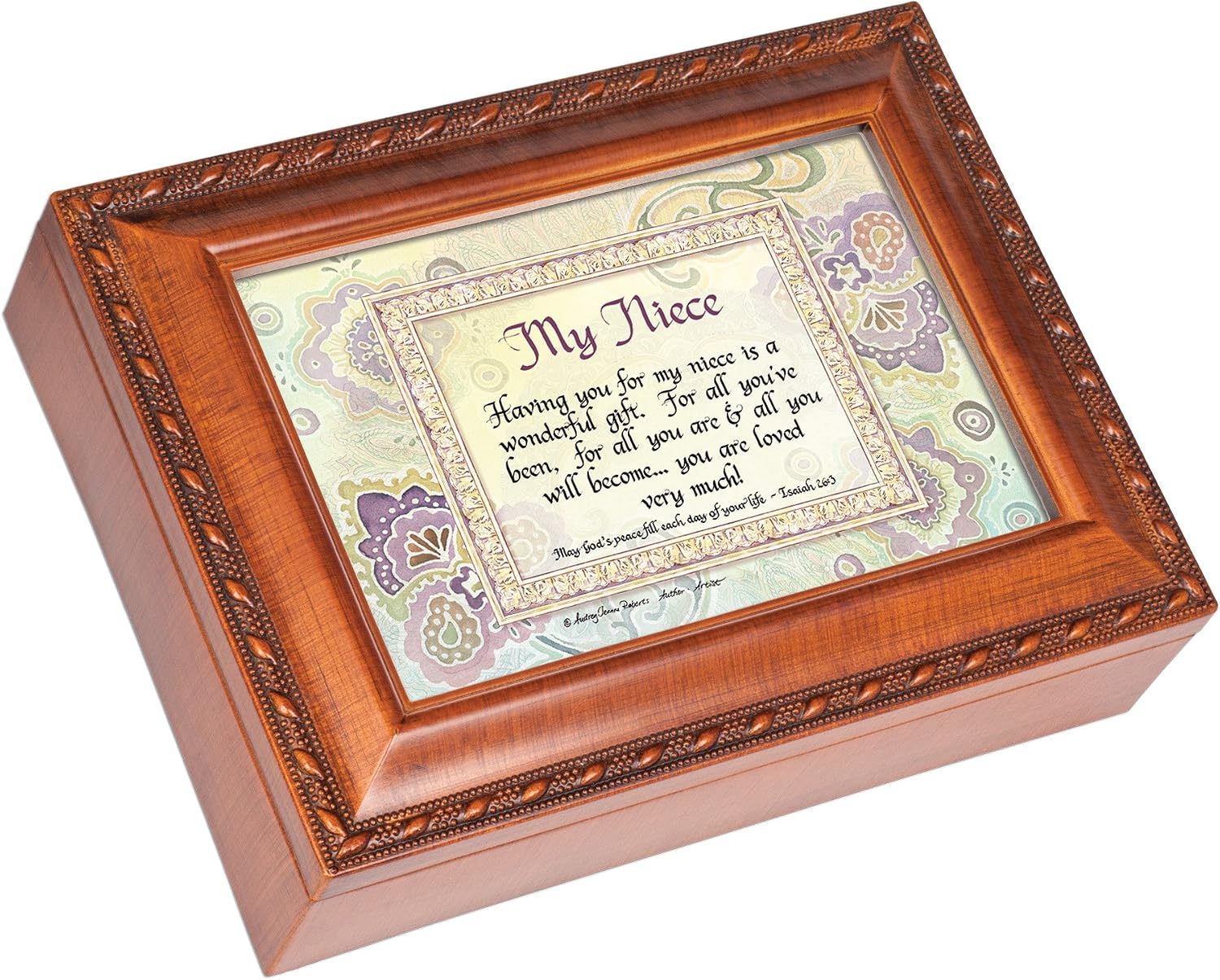 Cottage Garden My Niece Wonderful Gift Loved Woodgrain Rope Trim Jewelry Music Box Plays You are My Sunshine