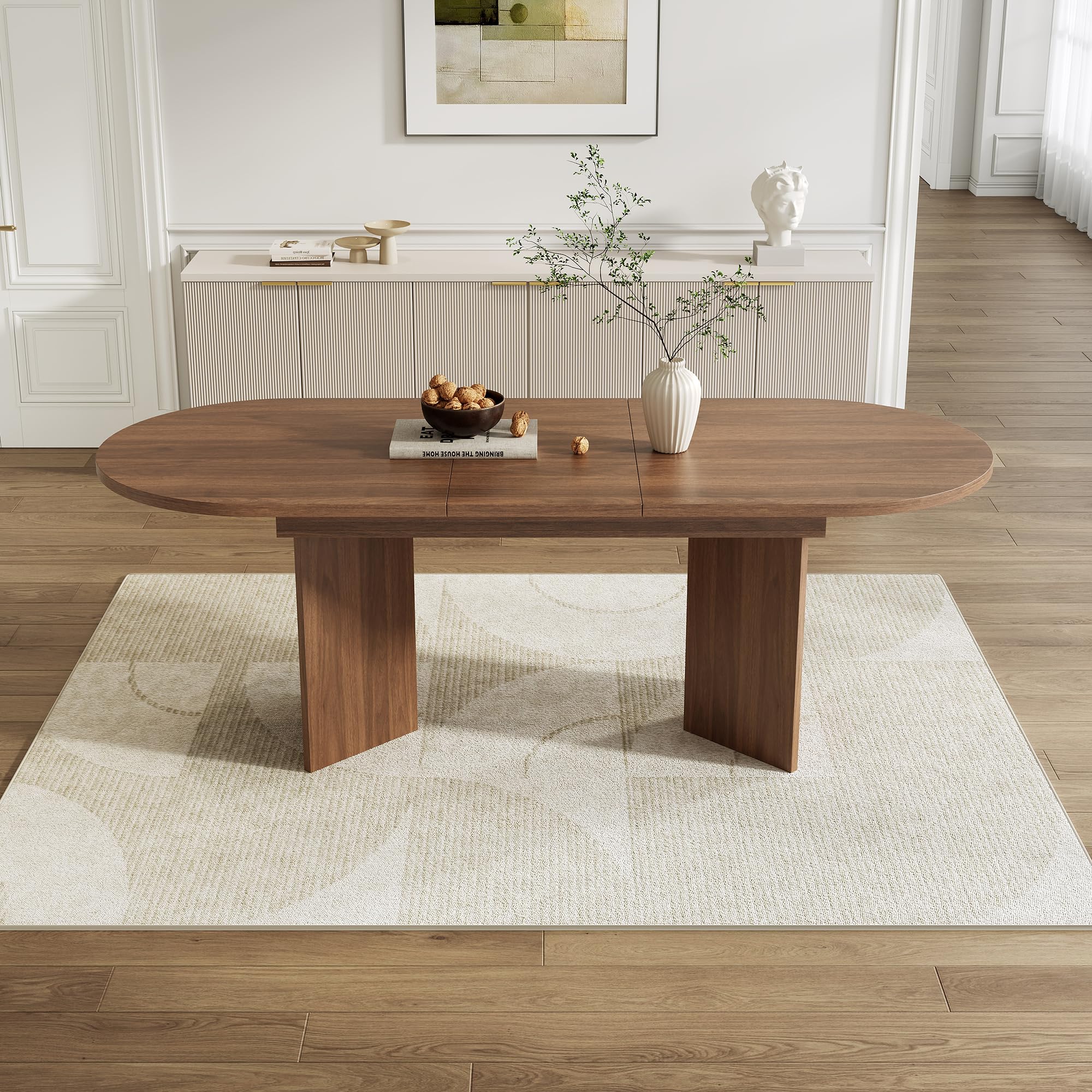 Tavolo allungabile sala da pranzo140/180 x 90 x 75 cm, Tavolo cucina adatto per 4-8 persone, Tavolo ovale allungabile adatto a sale da pranzo, soggiorni e uffici(Colore legno di noce)