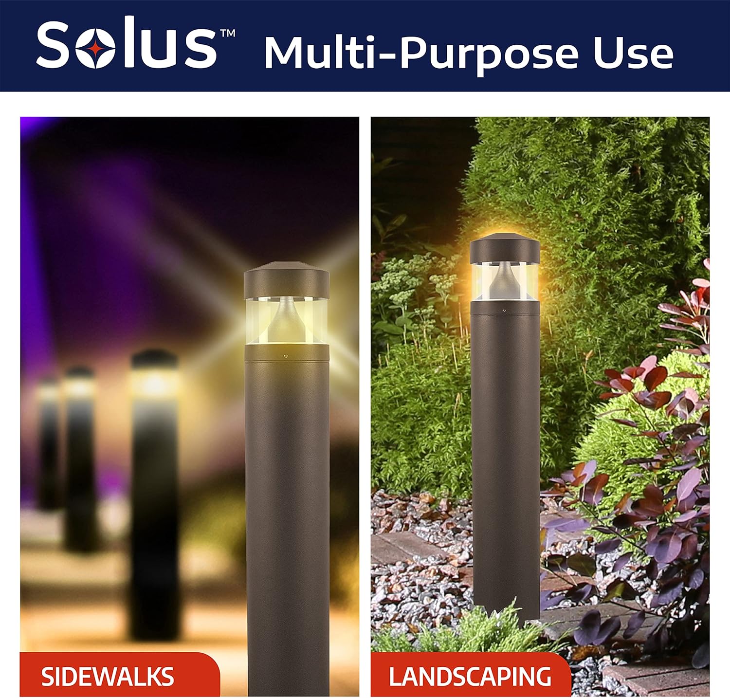 Solus Round LED Bollard Path Light – 10W Integrated LED, 937 Lumens, 4000K – Modern Outdoor Walkway Light, ETL Listed, Black or Bronze (Bronze, 4 Pack)