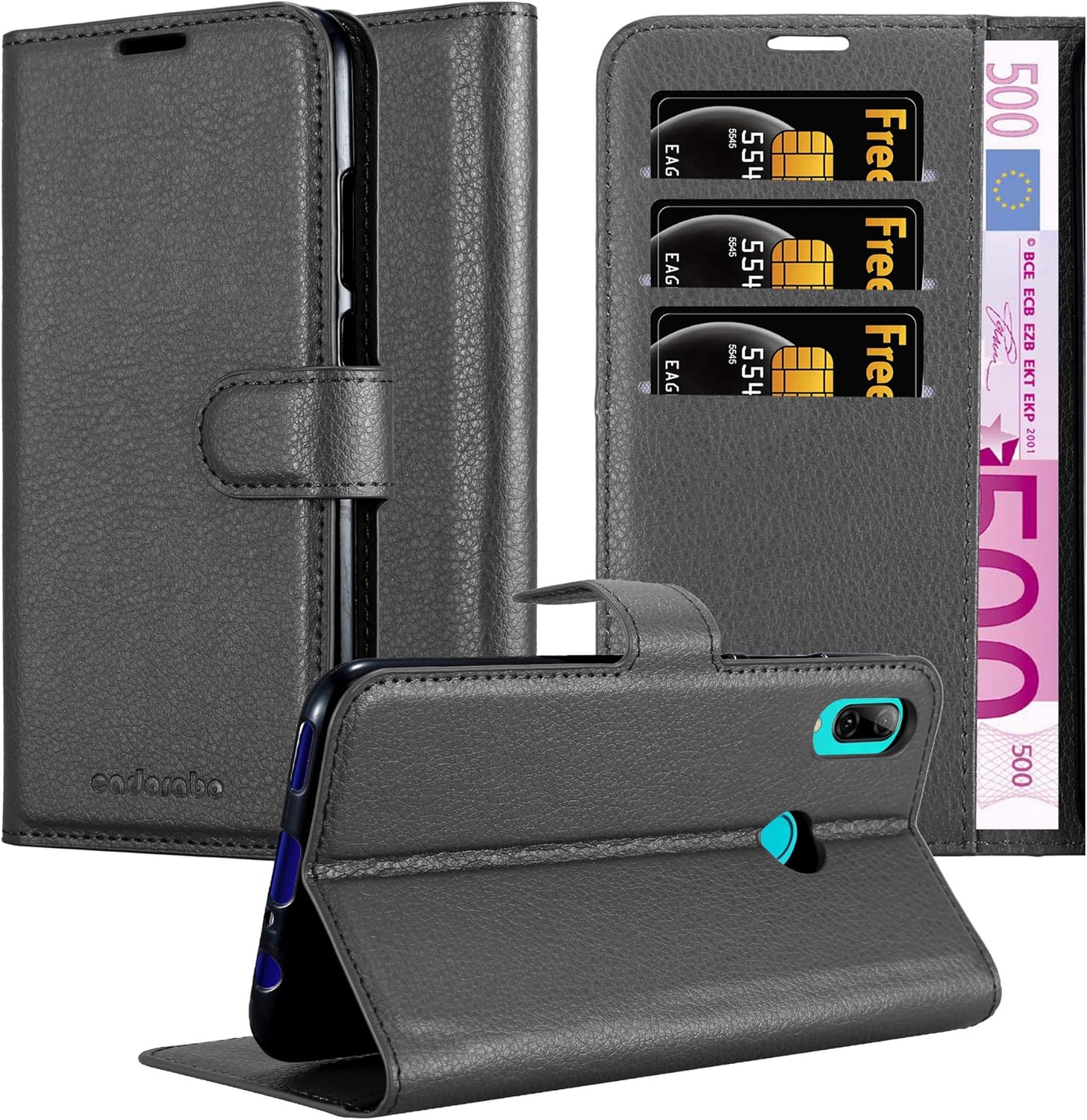 Cadorabo Book Case Compatible with Honor 10 LITE in Oxid Black - with Magnetic Closure, Stand Function and Card Slot - Wallet Etui Cover Pouch PU Leather Flip