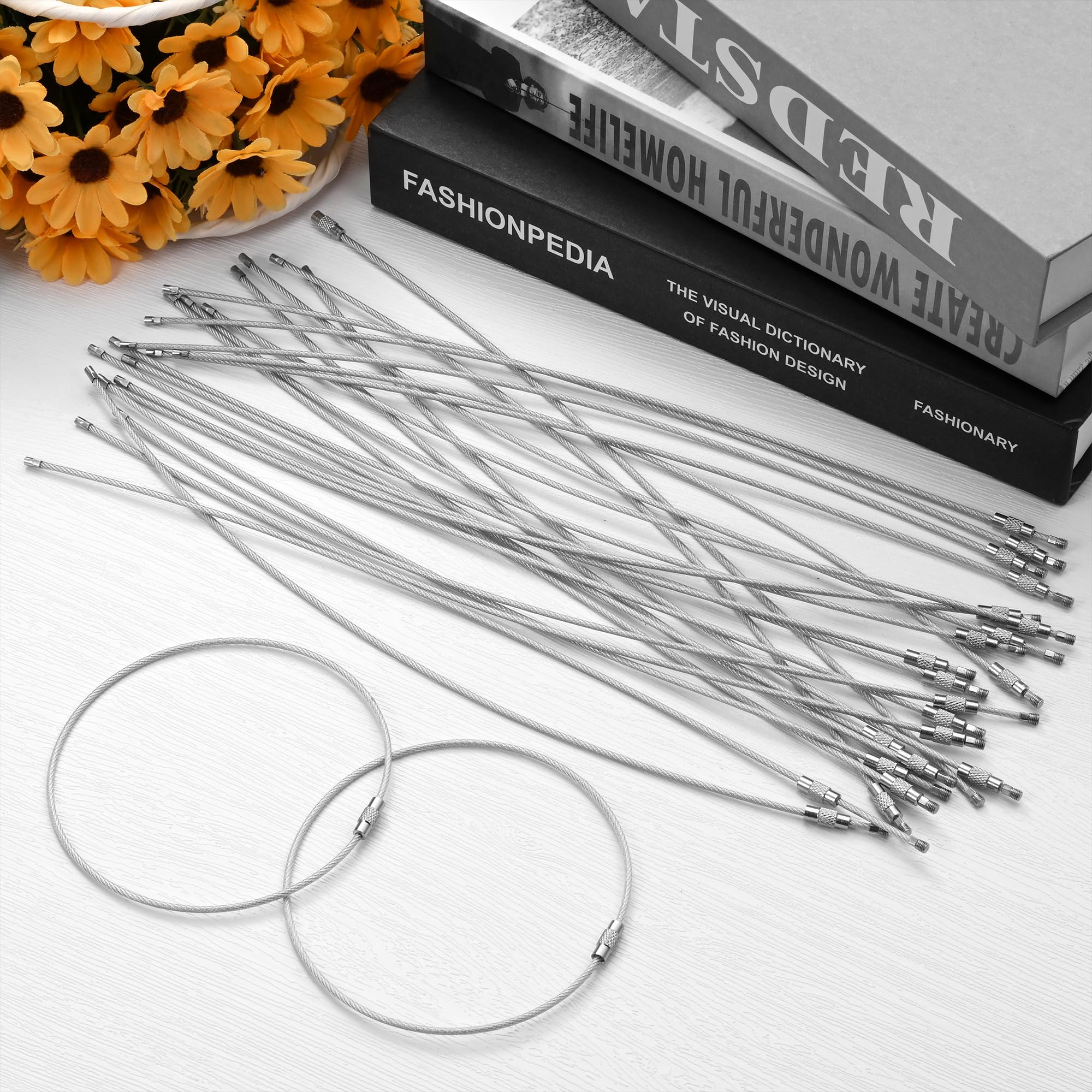 20 Pieces Silver Stainless Steel Key Ring, 30 cm Nylon Coated Screw Lock Key Rings, 11.8 inches Luggage Tag Lanyard - Image 3