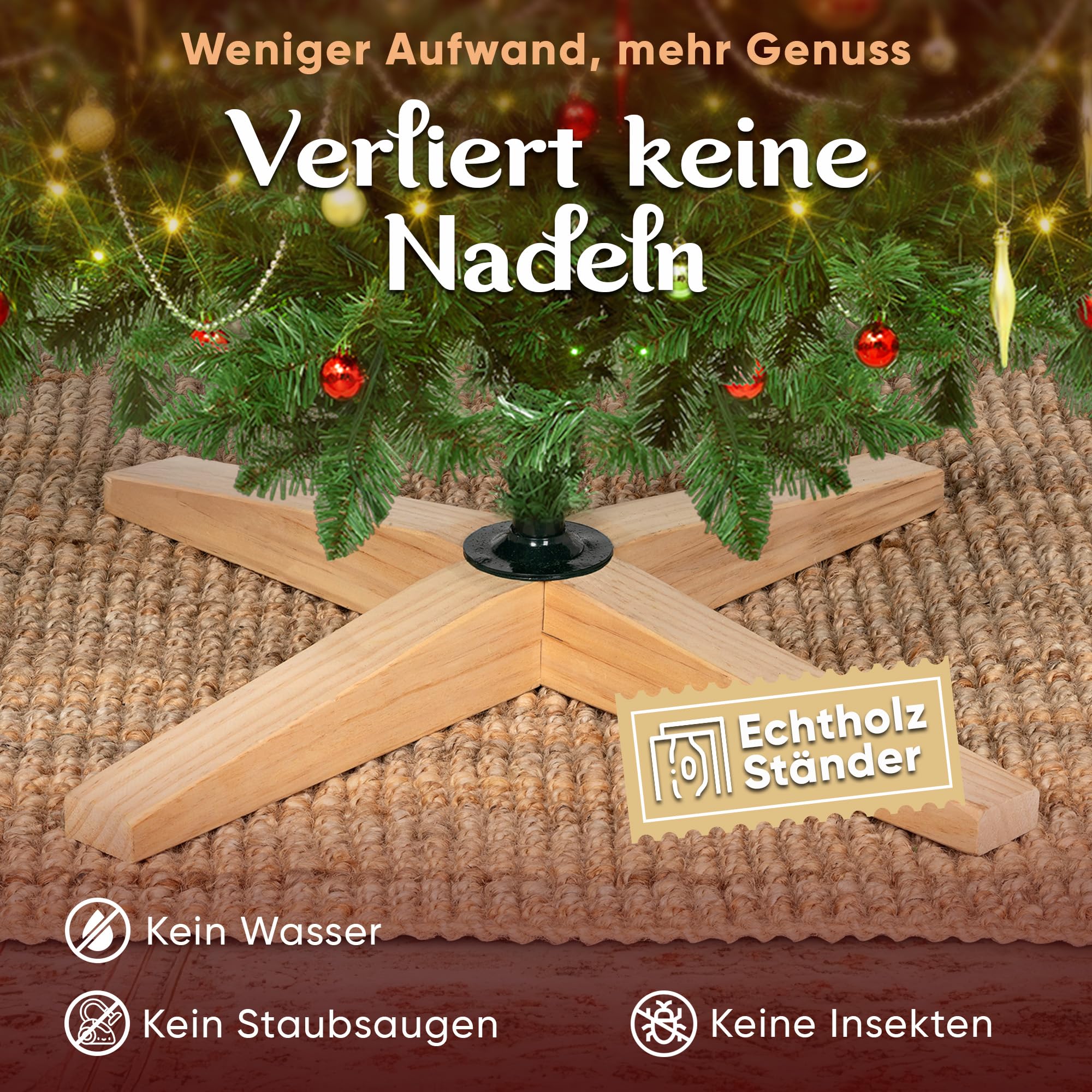 Premium Weihnachtsbaum künstlich 180cm - mit Holzständer, Nordmanntanne, Künstlicher Tannenbaum, Naturgetreu, dichte Zweige (140 cm mit LED)