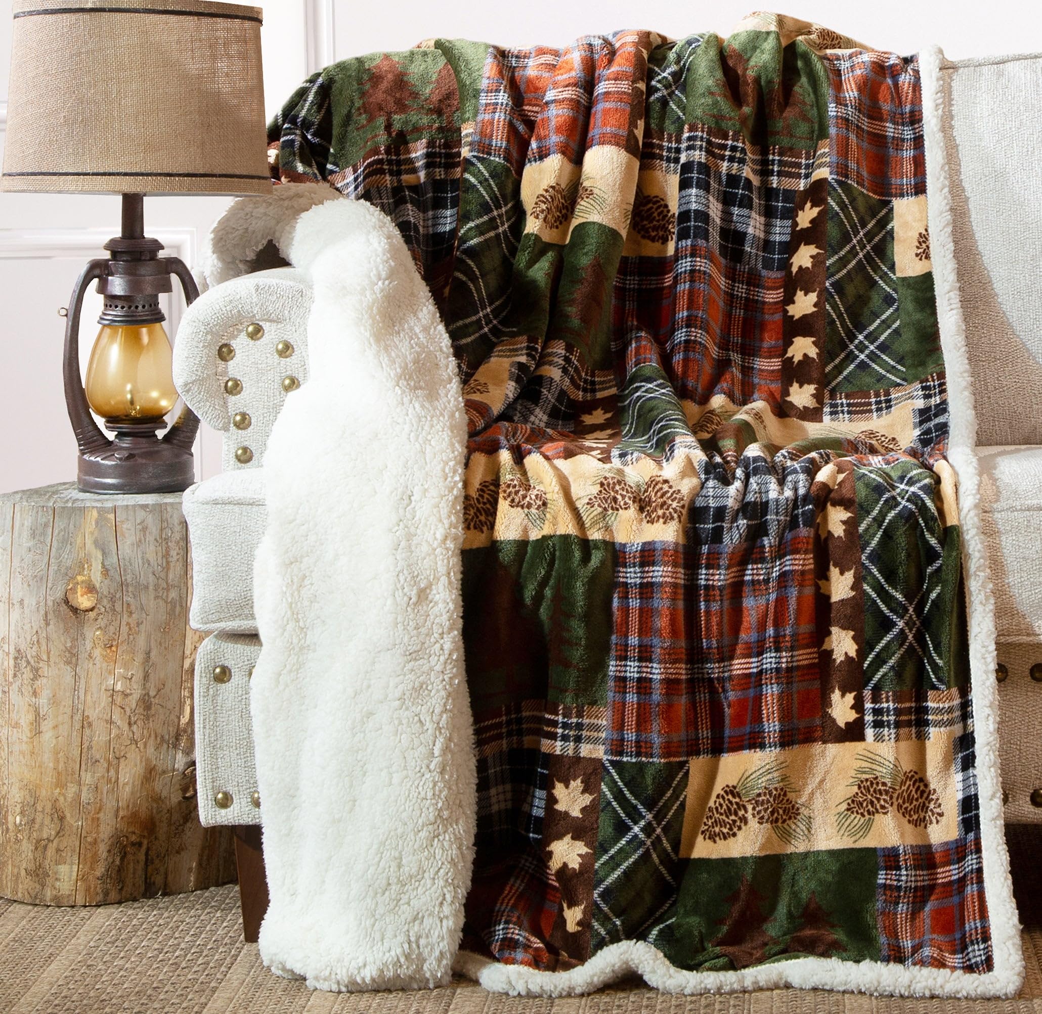 Carstens, Inc. Ultra Premium Super Soft Plush Sherpa Fleece Oversized Throw Blanket 54" x 68", Tree Plaid