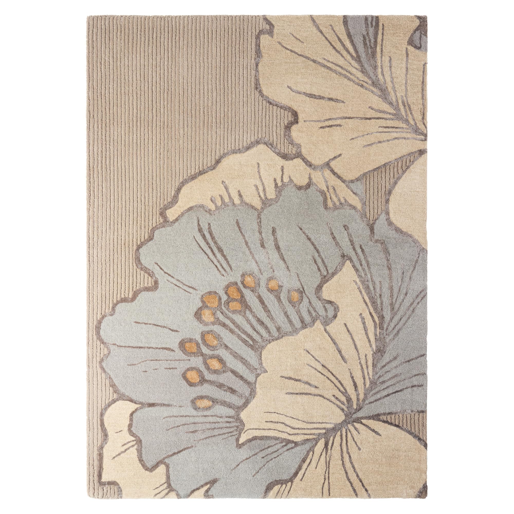 Nicole Miller New York Flora Grandeur Bloom Handcrafted Area Rug, Natural Wool Rug, Bold Floral Rug, Taupe, 5'x7’