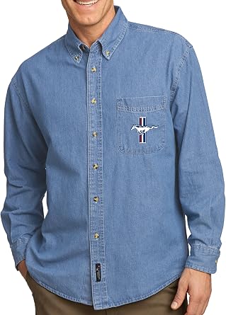 Mens Ford Mustang GT Crest Long Sleeve Denim Shirt