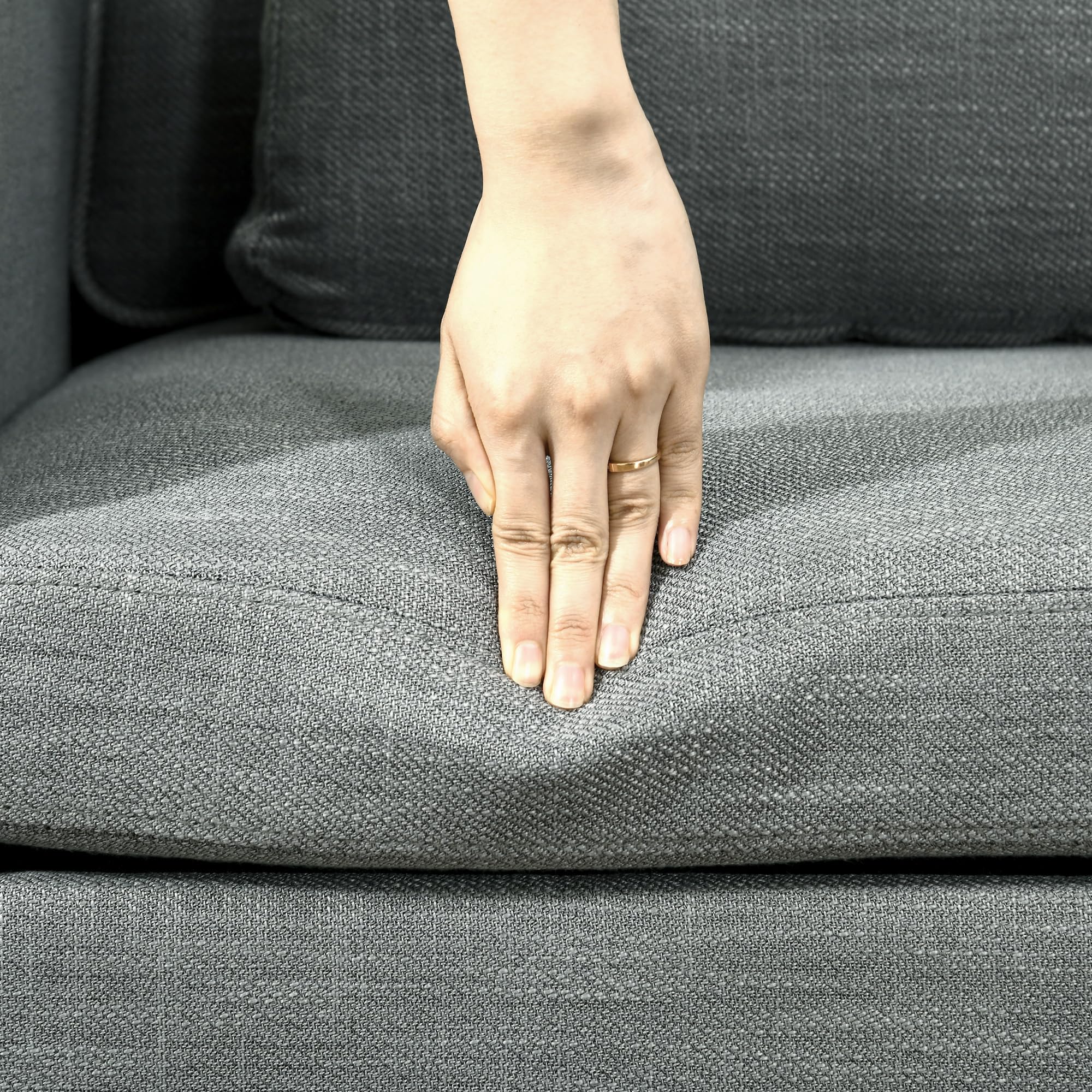 HOMCOM Poltroncina Moderna con Tessuto Effetto Lino, Gambe in Acciaio e Tasche Laterali, 72x72x90cm, Grigio