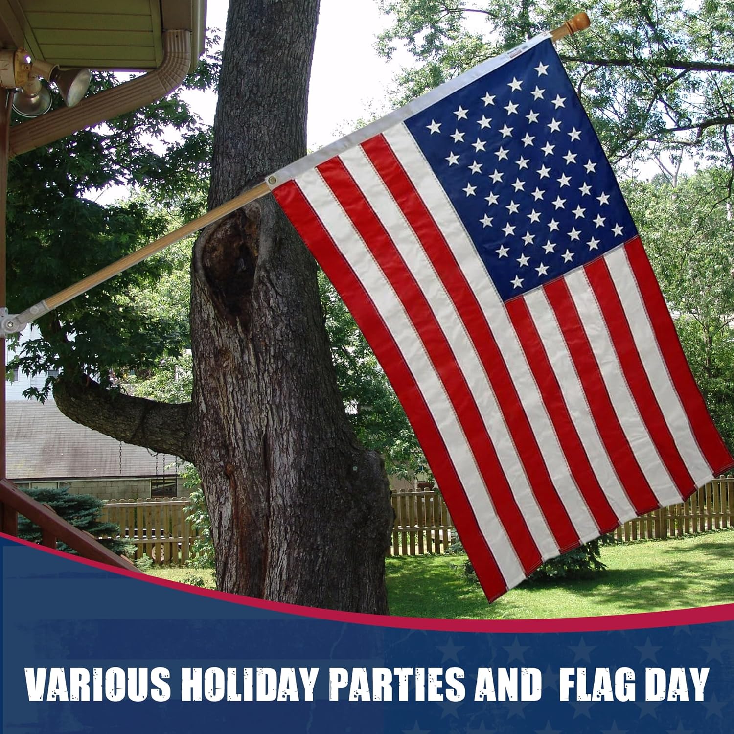 Super Tough Nylon American Flag Kit - 5ft Hardwood Flagpole | Heavyweight Outdoor Set with Sewn Stripes & Embroidered Stars | Reinforced Fly Ends | Rotating Anti-Tangle Mounting Rings