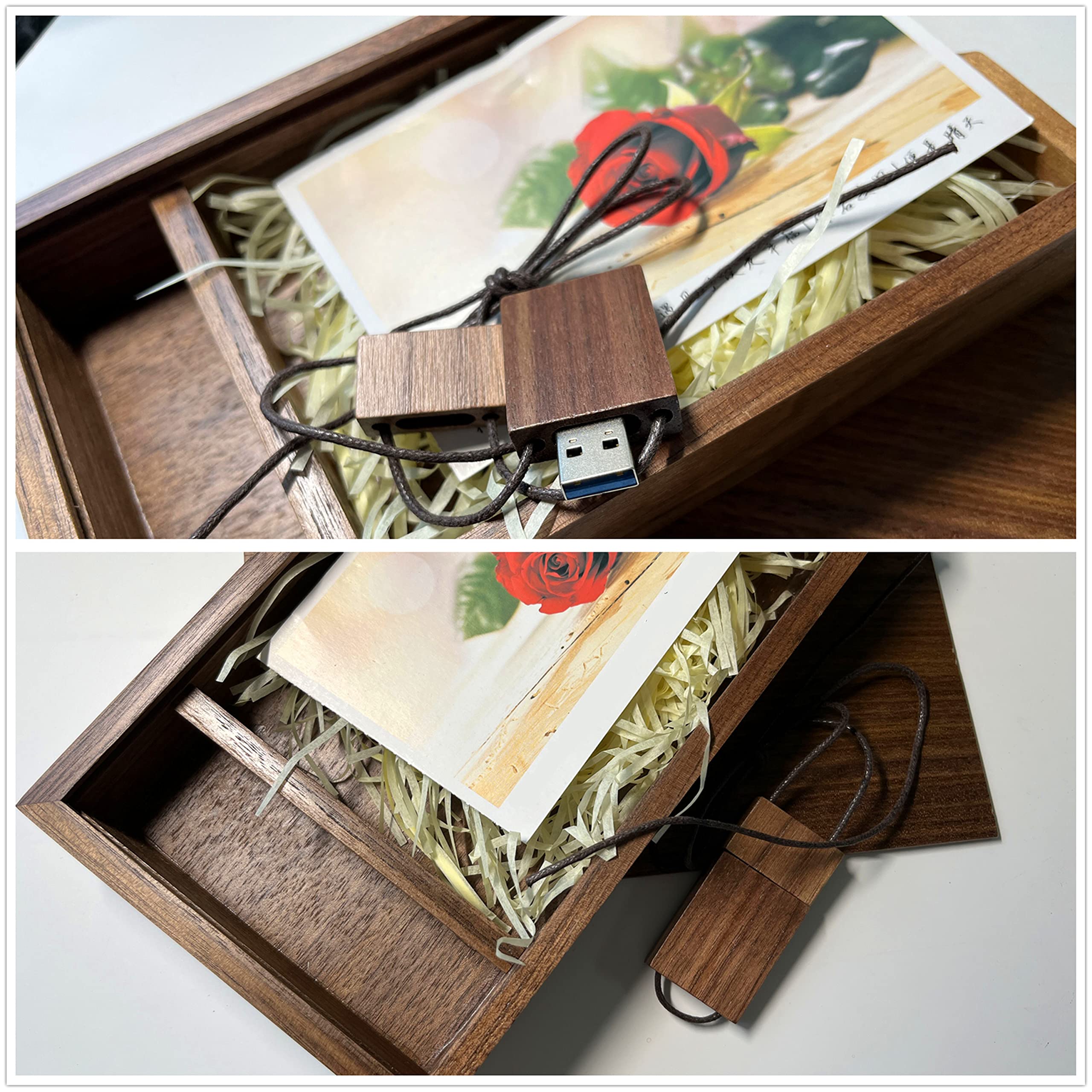 Chiavetta USB 3.0 ad alta velocità con Album Fotografico Personalizzato Scatola di legno Pendrive Memory Stick Regali Fotografici Archiviazione Esterna per Video, Foto (256GB)