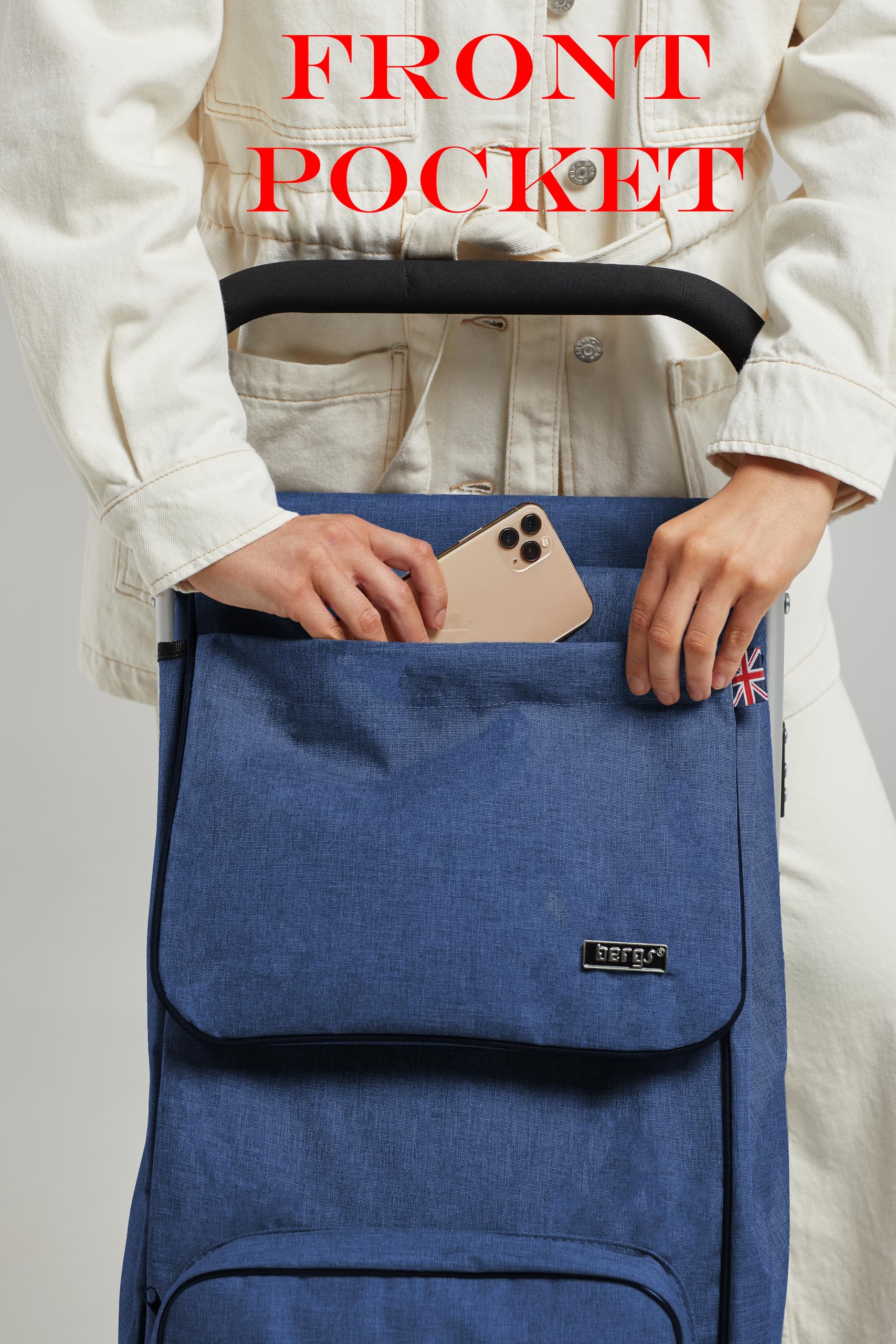 Bergs - Carrello per la spesa, in alluminio, con sedile Blu